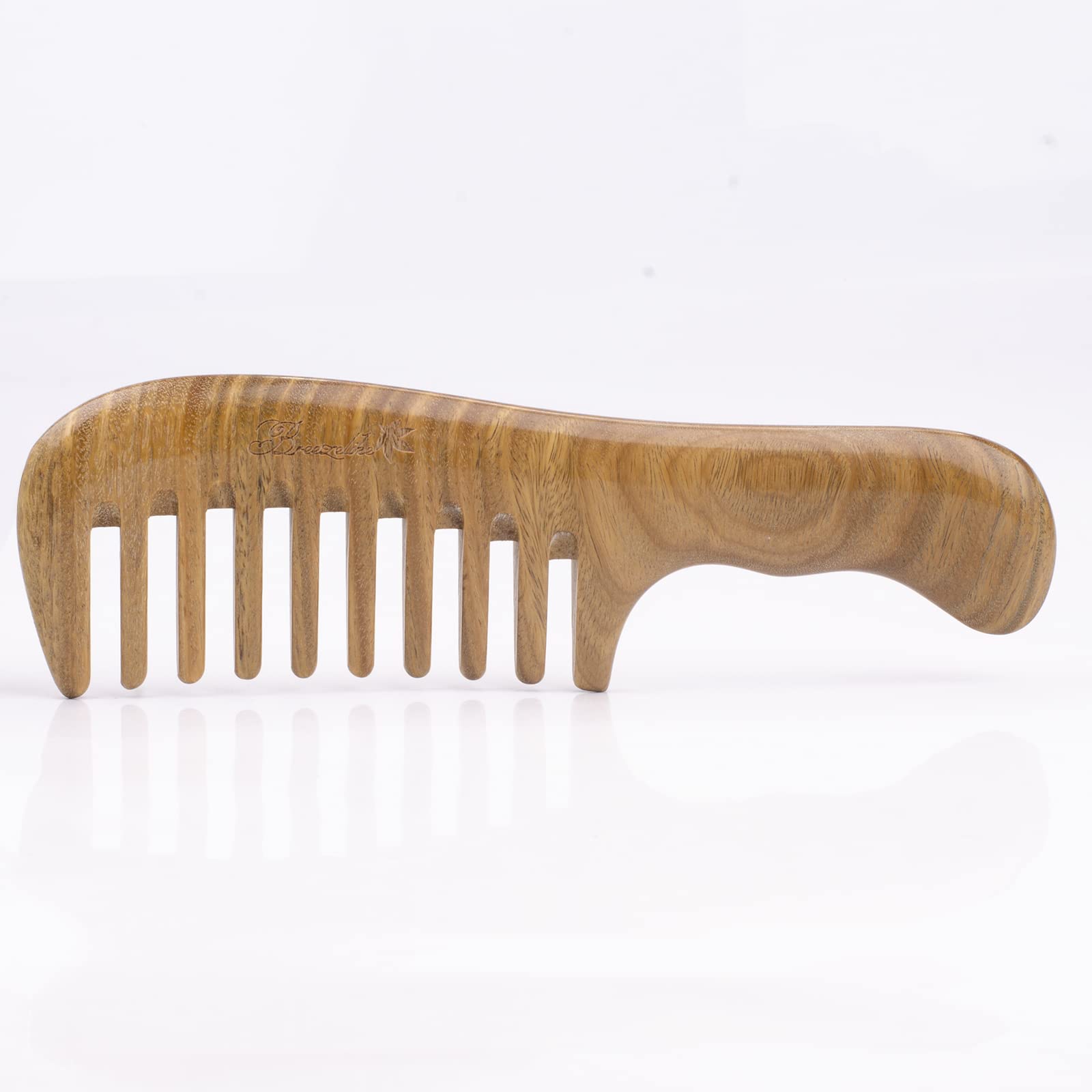 Breezelike Sandalwood Hair Comb - Natural One Piece Wooden Wide Tooth Comb - No Static Seamless Wood Comb For Detangling