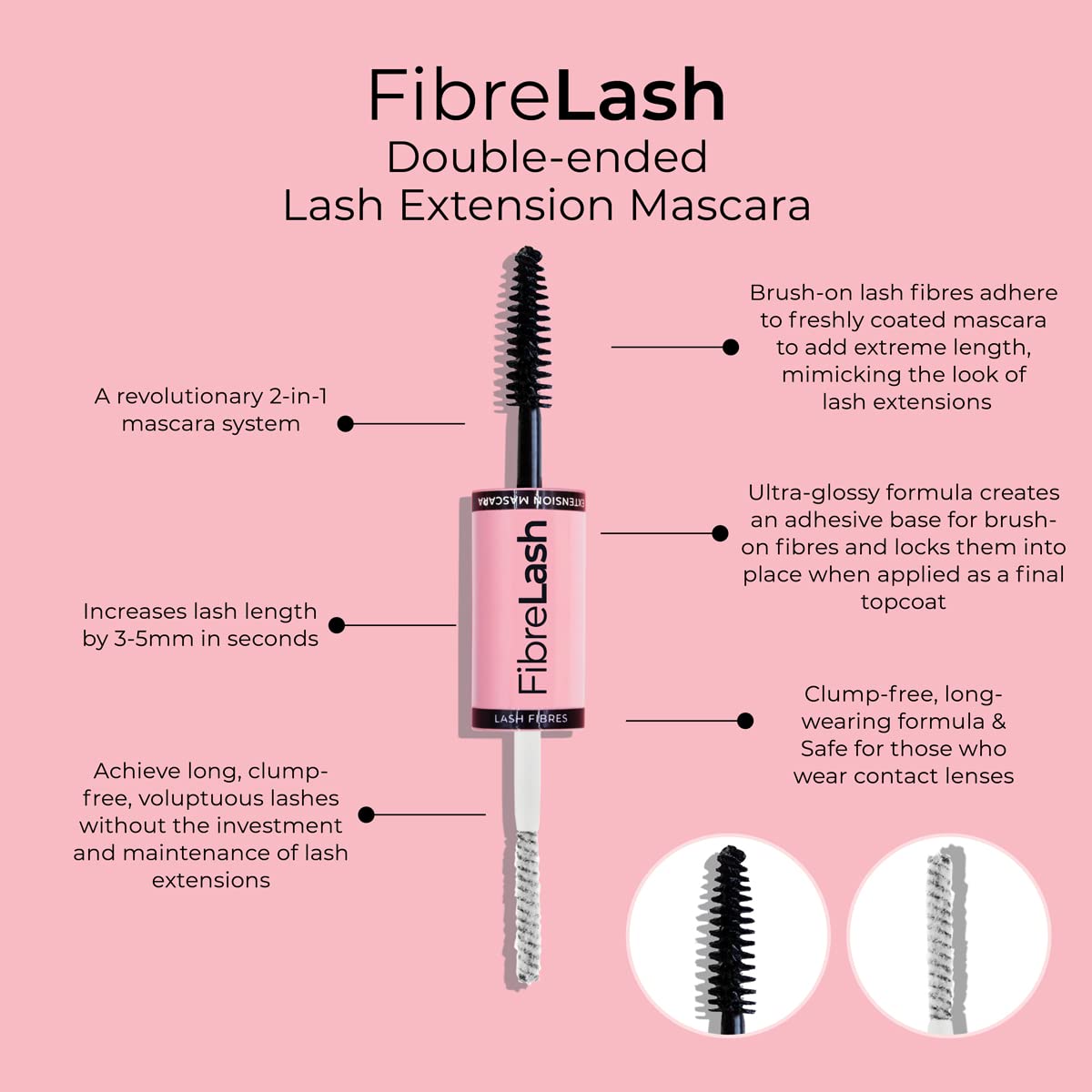 Mcobeauty Double Ended 3 Step Fibrelash, Increases Lash Length By 3-5Mm, Clump-Free Mascara, Brush-On Lash Fibres, Vegan, Cruelt