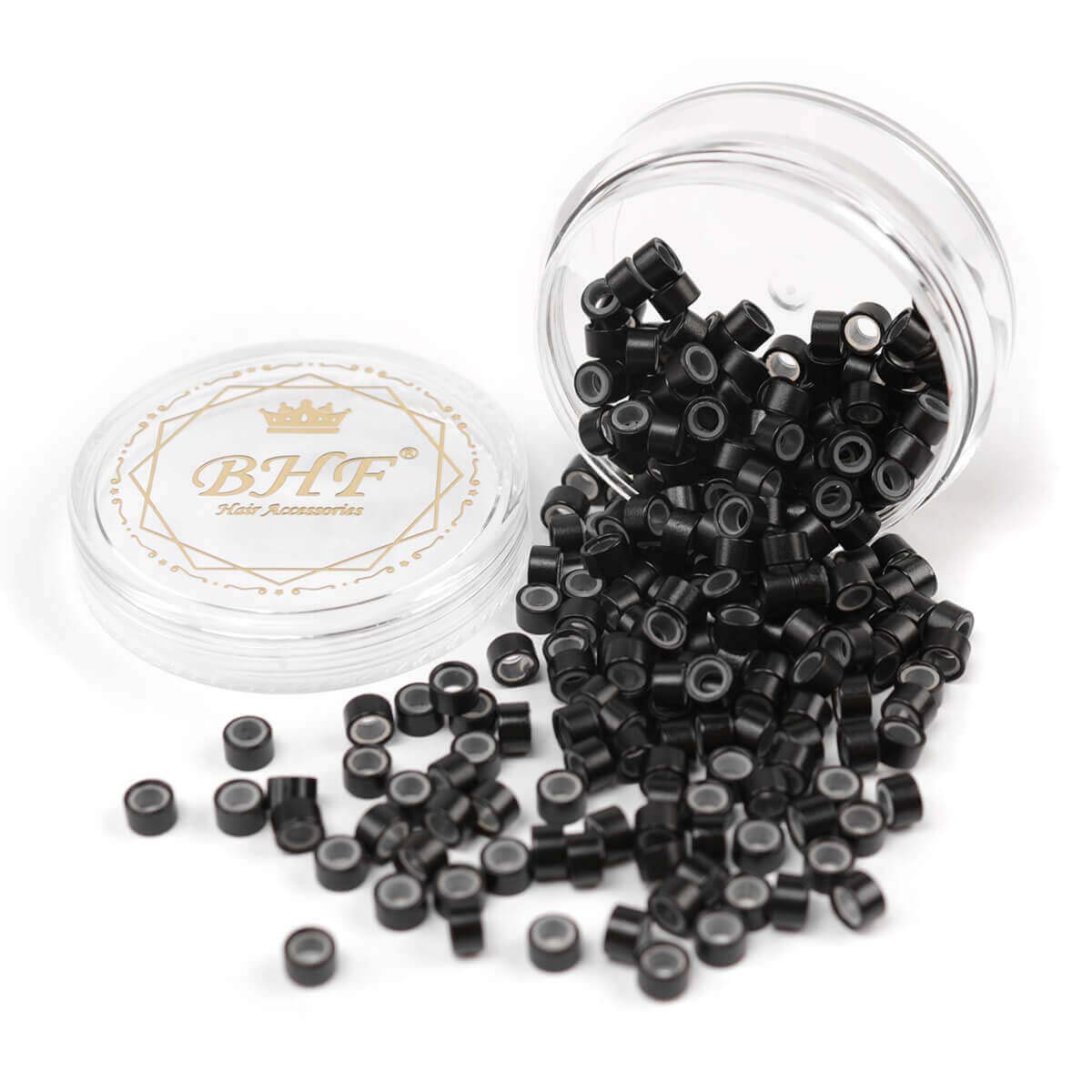 2 Bottles, 200Pcs Beads Silicone Aluminium Micro Nano Rings 5.0X3.0X3.0 Mm Lined For I Tip/Nano Hair Extensions Tool Beads (Blac
