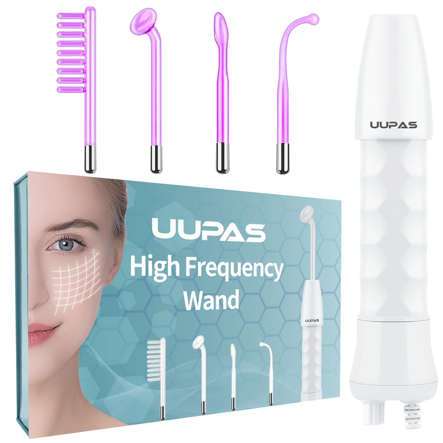 High Frequency Facial WandUUPAS Portable Handheld High Frequency Facial Machine Skin Facial Wand with 4 Violet Tubes