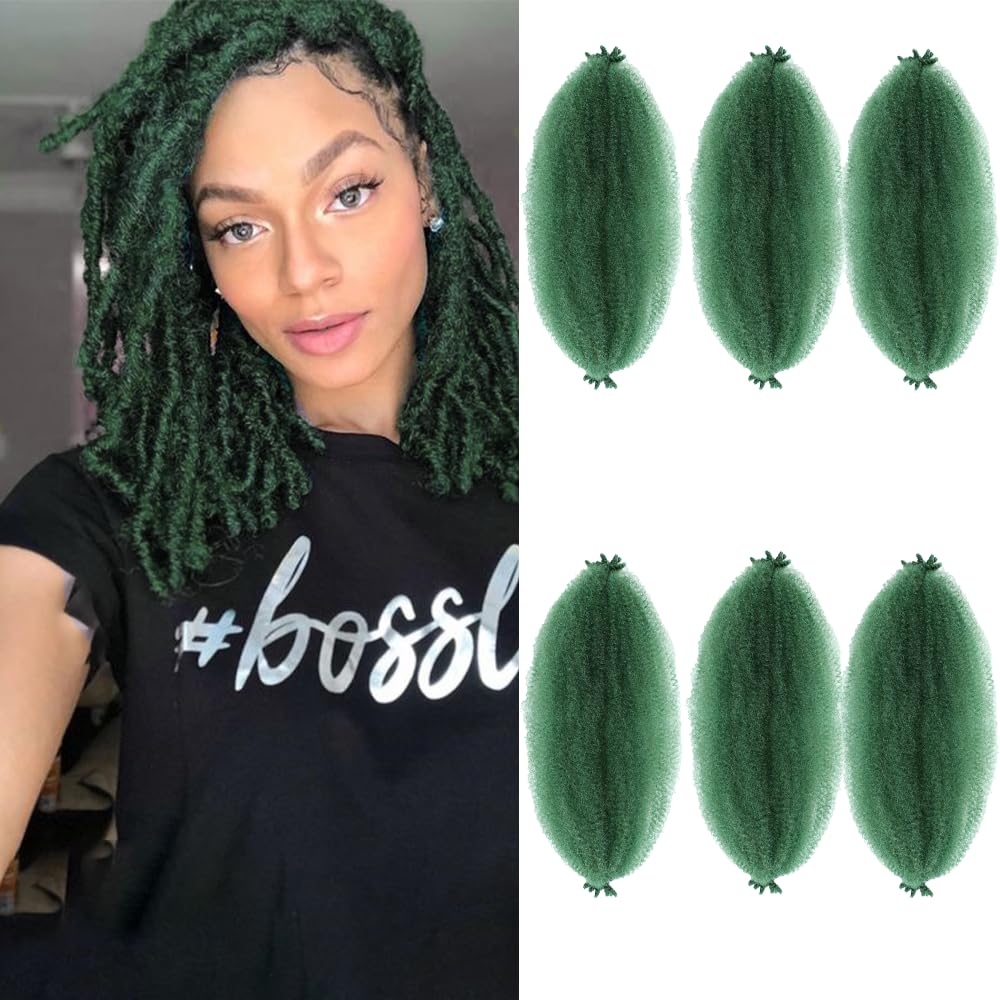 Springy Afro Twist Hair 12 Inch 6 Packs Pre Fluffed Marley Twist Braiding Hair for Black Women (12 inch, 6 Packs, Green)