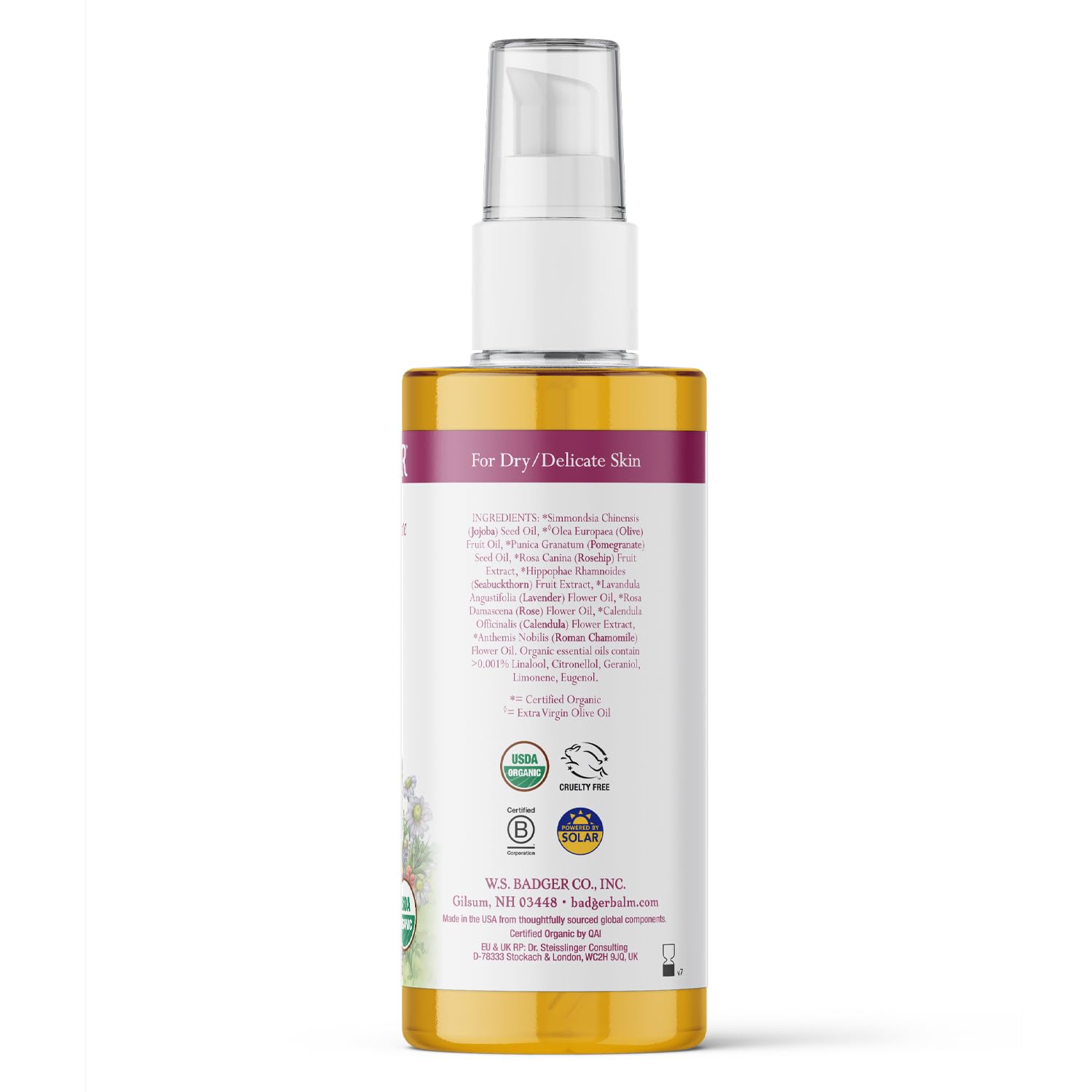 Badger - Body Oil, Damascus Rose, Certified Organic Body Oil, Natural Body Oil, Skincare Oil, Body Oil Organic, After Shower Bod