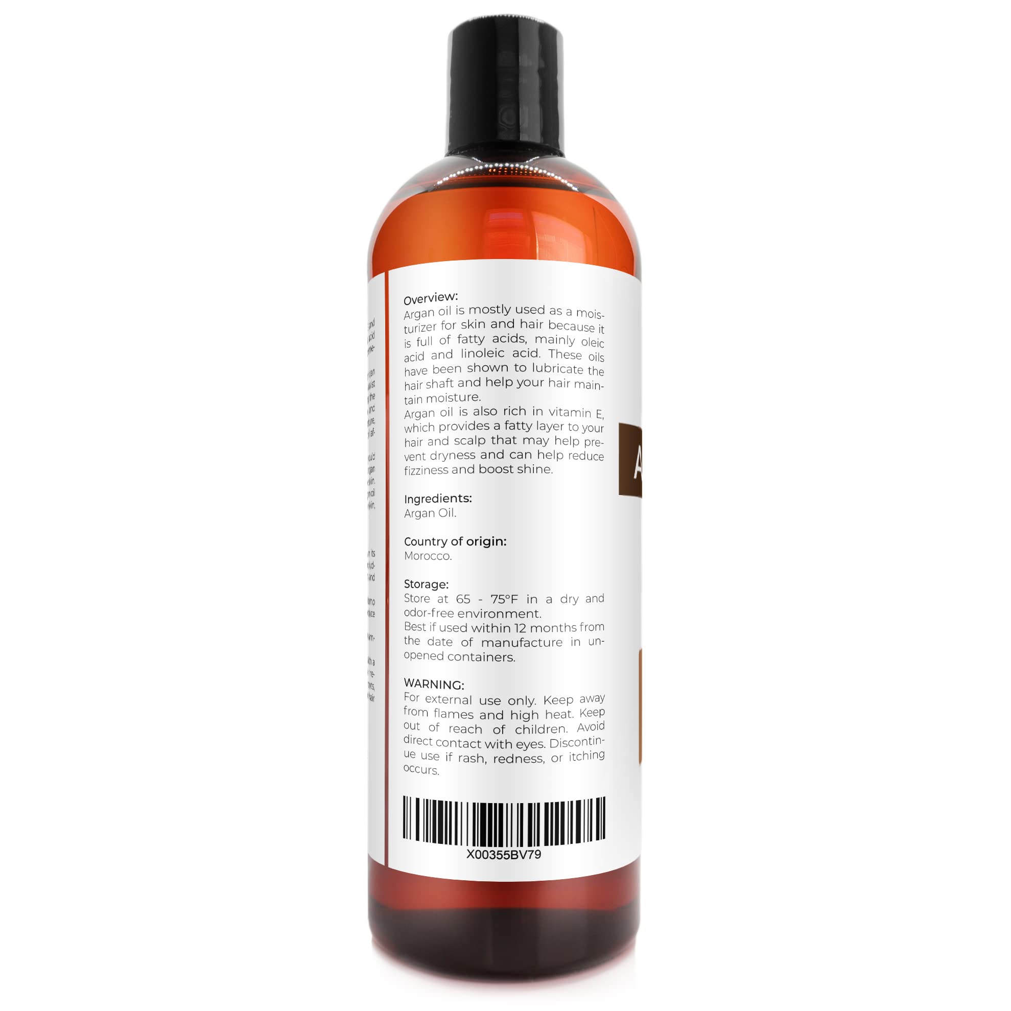 Velona Argan Oil - 16 oz, Unrefined & Cold Pressed, Stimulates Hair Growth, Skin & Nail Care, Morocco Oil