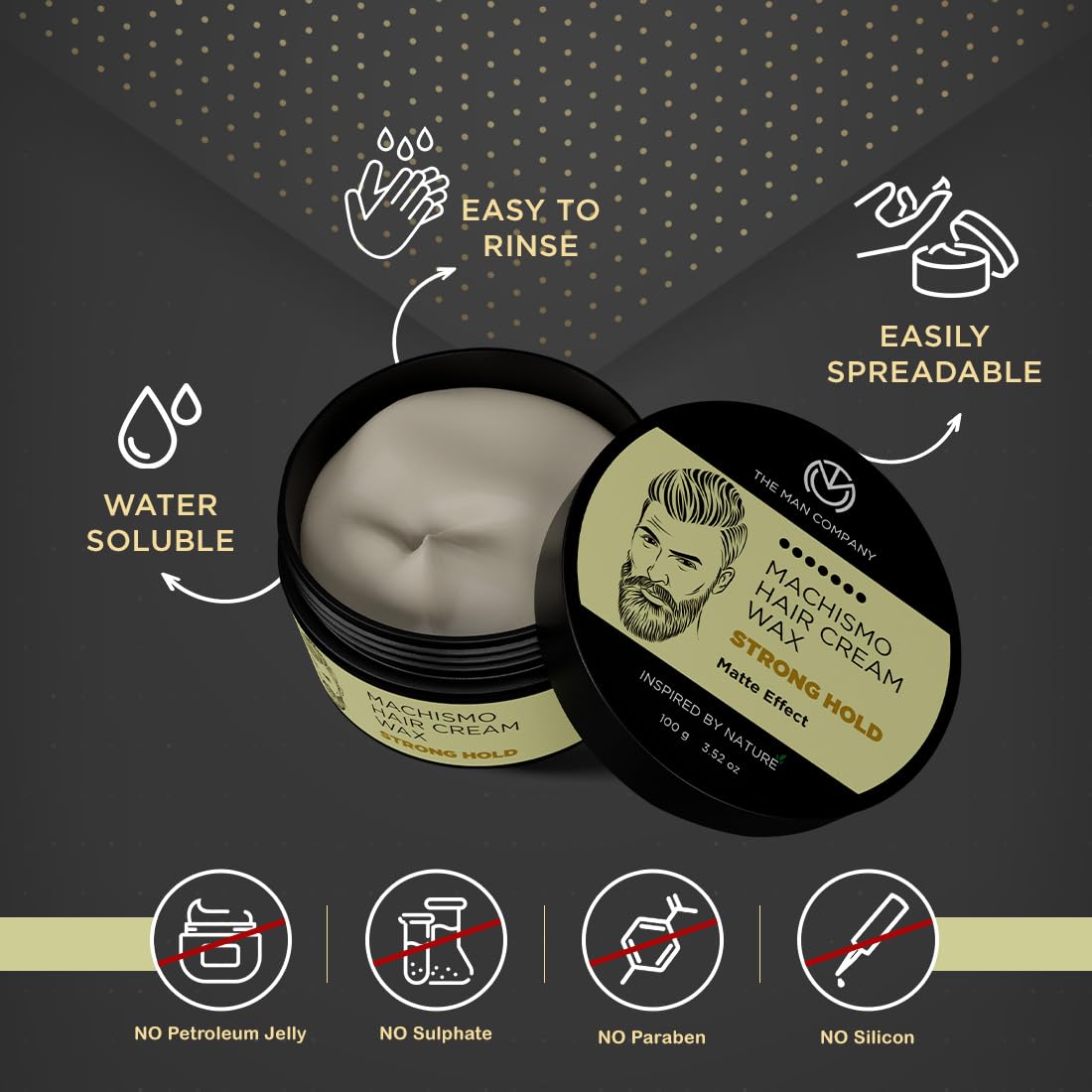 The Man Company Machismo Stronghold Hair Wax for Men| Stylish Matte Finish with Volume | Non Sticky - 100gm