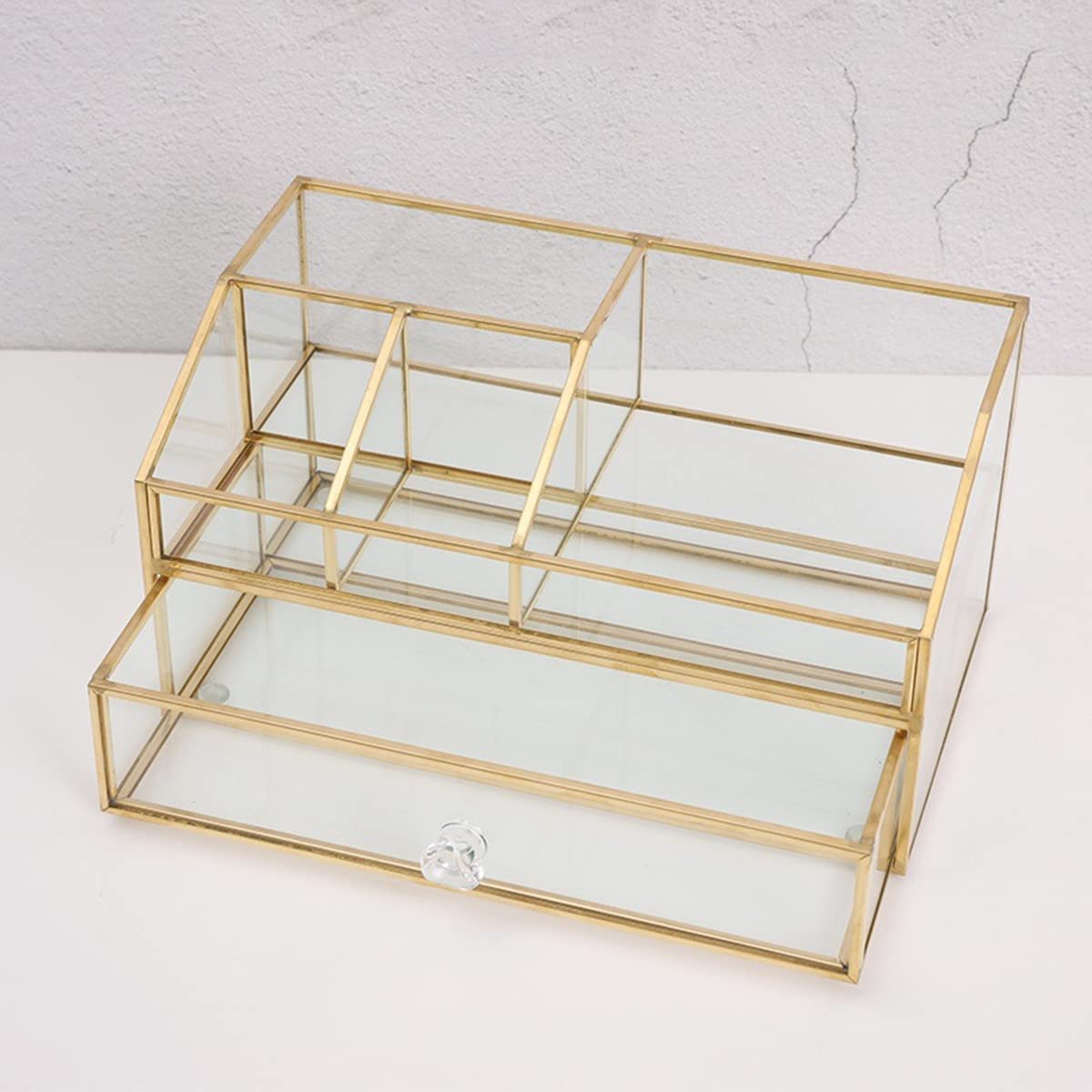 bofeiull Glass Makeup Brush Holder, Makeup Brush Organizer Jewelry Display Box, Nordic Style Elegant Glass Makeup Organizer Nail