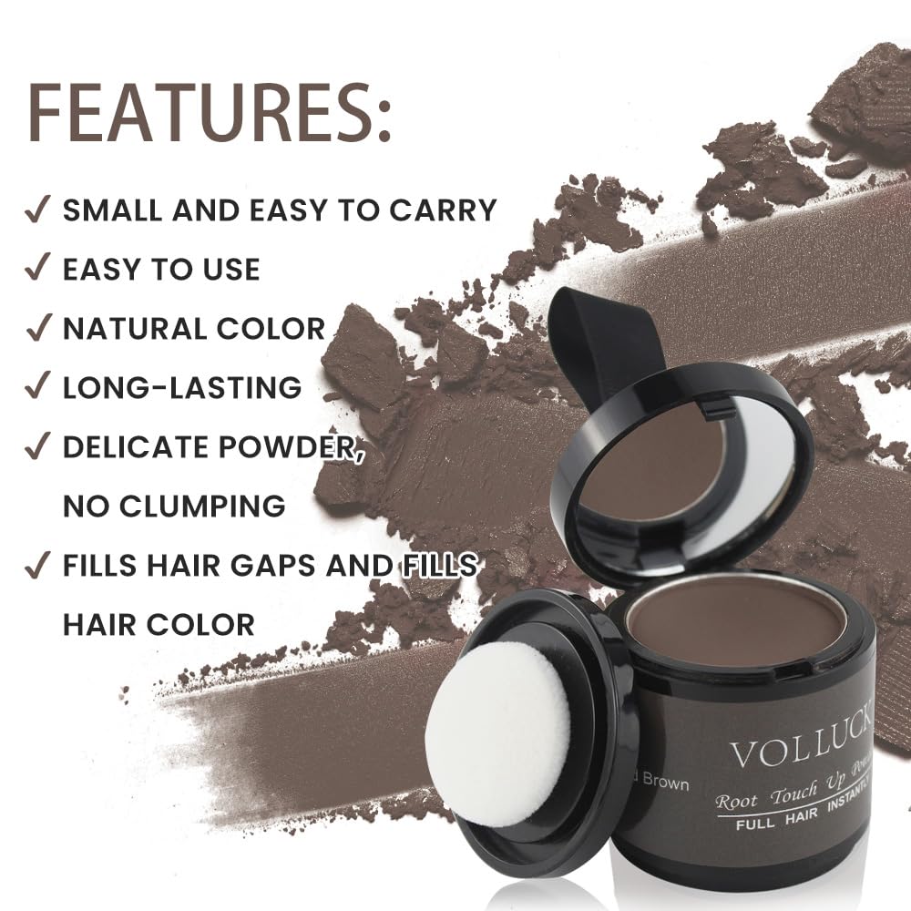 Volluck Root Touch Up Powder, Instant Hairline Powder For Thinning Areas And Gray Hair Coverage, Natural And Non-Greasy Root Cov