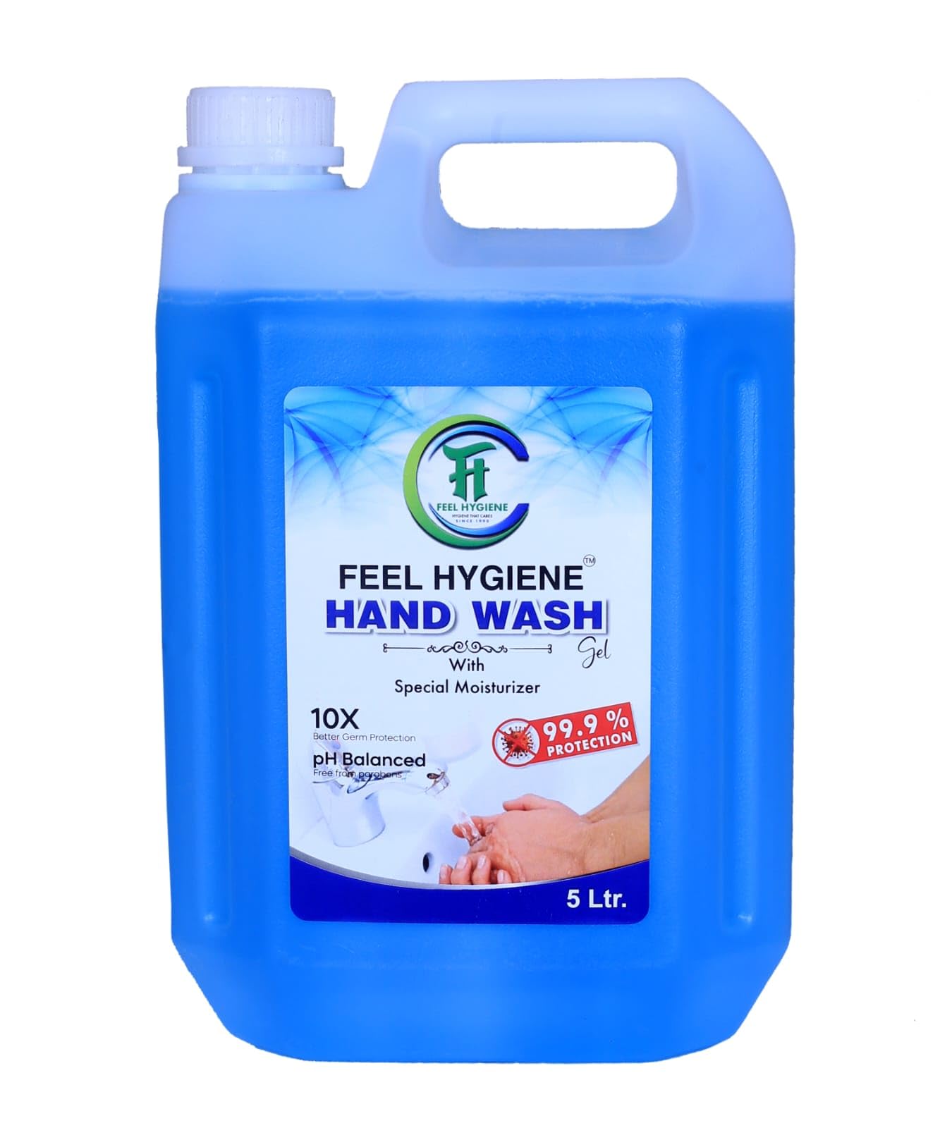 Feel Hygiene GermProtect Handwash Blue Liquid  5 Litre | NonMedicated, No Fragrance | Gentle & Effective Hand Cleaning | Refr