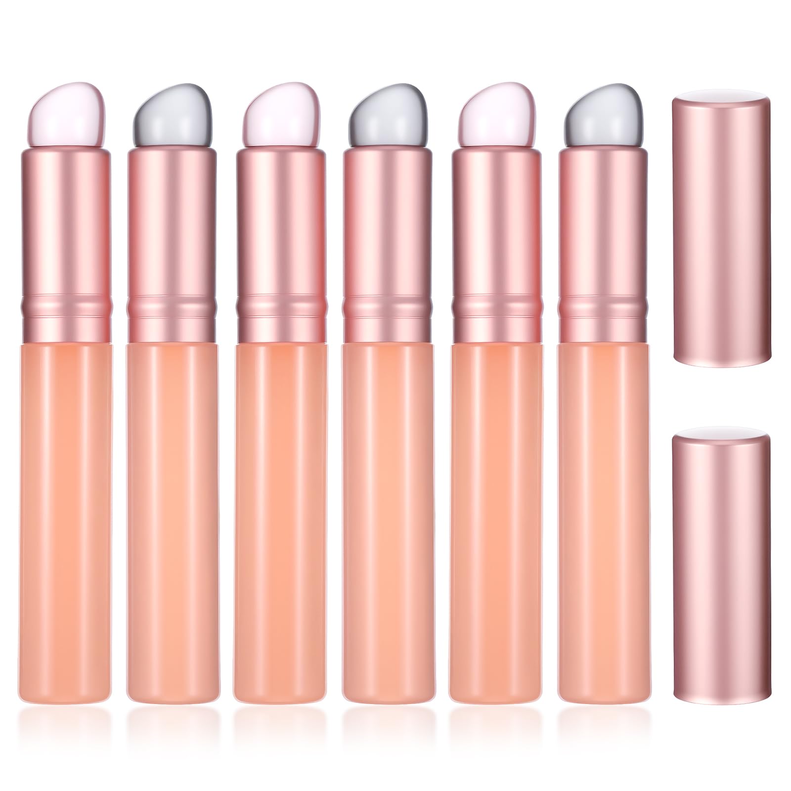 Sibba 6Pcs Silicone Lip Brush, Reusable Lip Applicator with Cap, Makeup Tool for Lipstick Mask Balm Gloss, Gray Pink