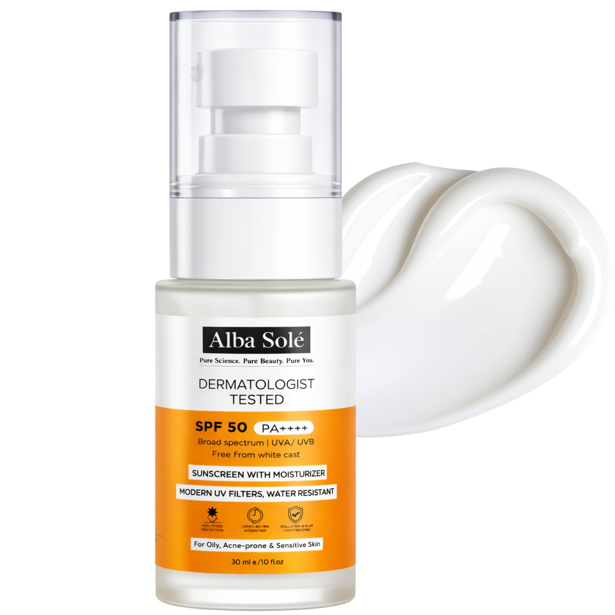 Alba Sol SPF 50 PA++++ Face Sunscreen with Moisturizer  Broad Spectrum UVA/UVB Protection, Lightweight No White Cast, Water R