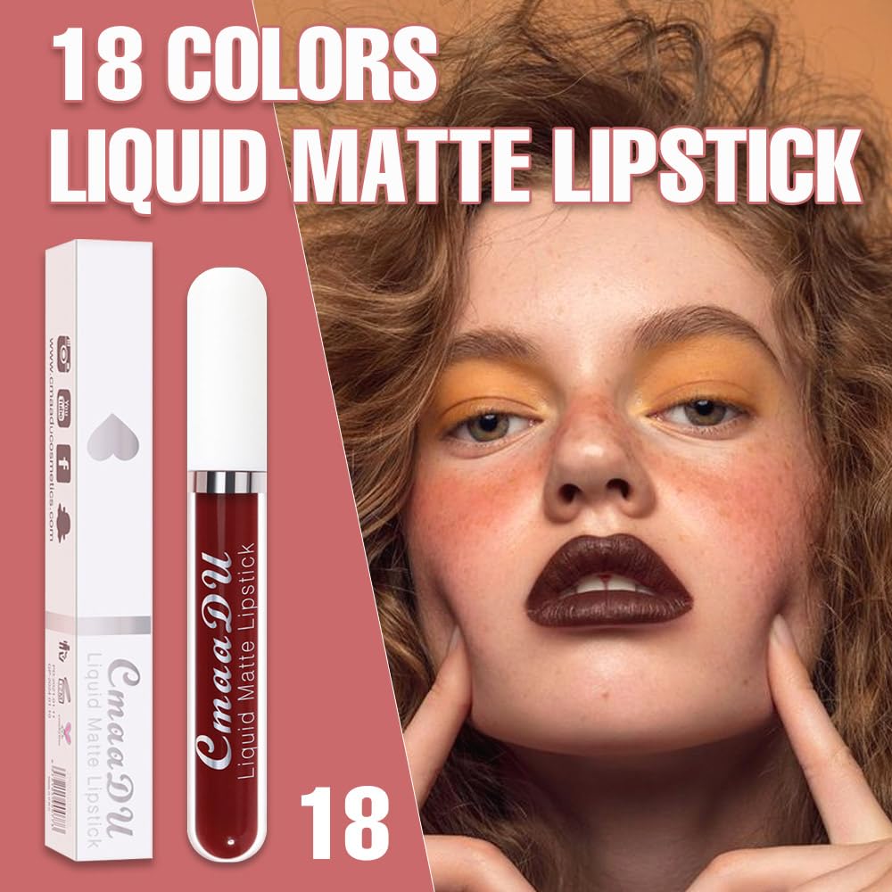Evpct Cmaadu 1Pcs Deep Red Liquid Matte Lipstick Lipgloss Set For Women, Labiales Mate 24 Horas Originales Matte Larga Duracion