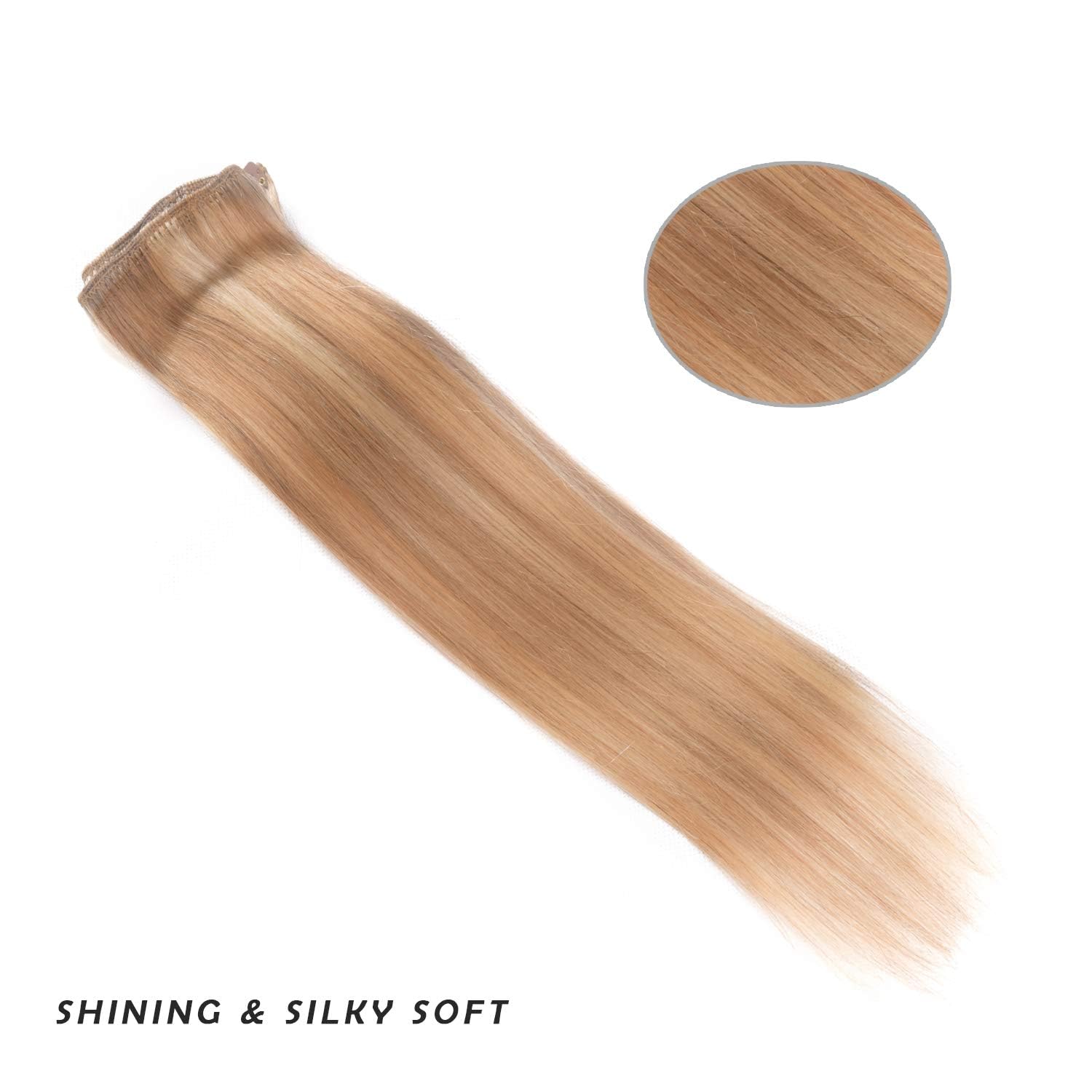 22'' Hair Extensions Clip In Human Hair For Women - Silky Straight Remy Real Long Human Hair Clip On 90Grams 4Pieces #18-613 Col