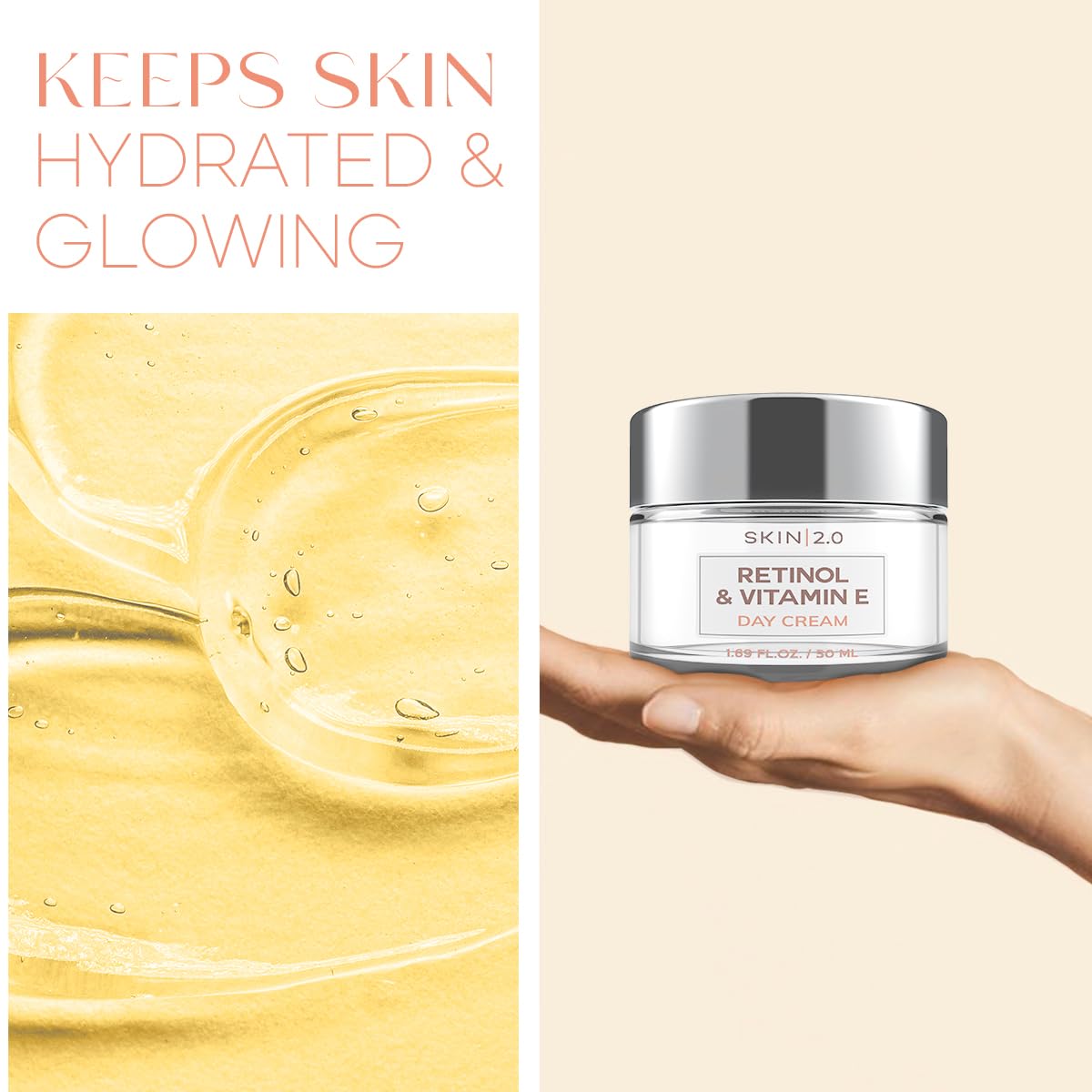 Skin 2.0 Retinol And Vitamin E Daily Face Moisturizer - Reduce Acne Scars, Hydrating, Restore Sun Damaged Skin, Anti-Aging Vitam