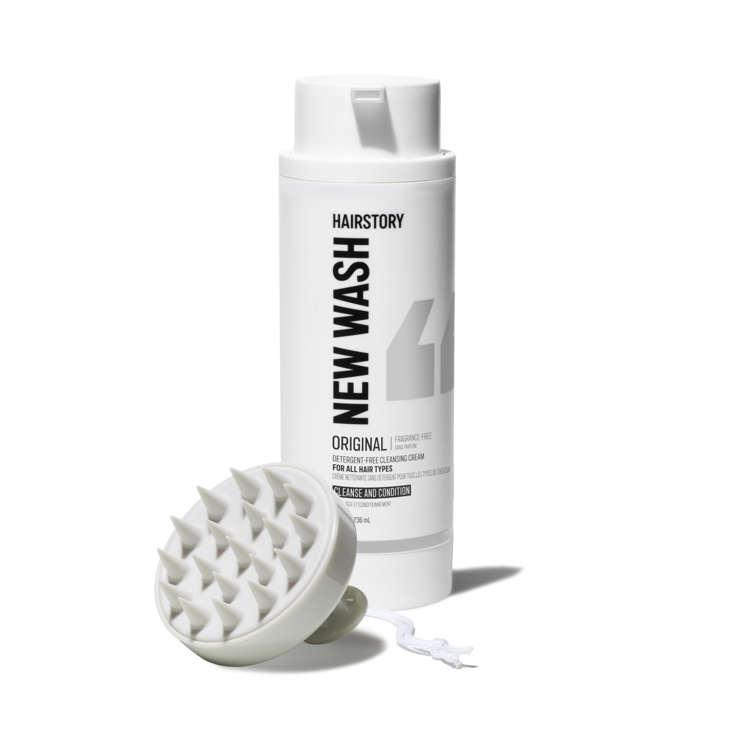 Hairstory New Wash Original Fragrance Free with Bonus Scalp Brush - Detergent Free Shampoo for Sensitive Scalp, Sulfate Free, Al