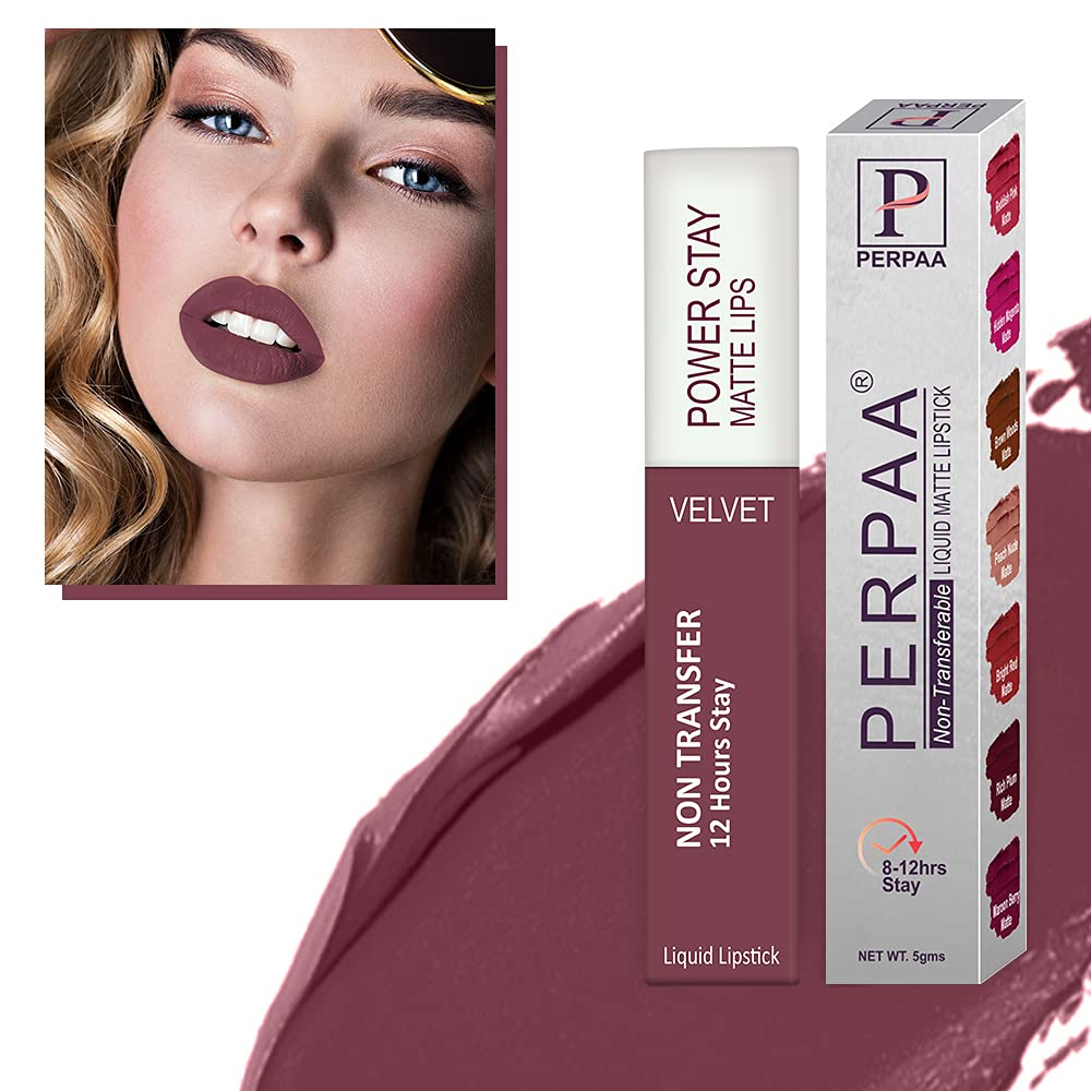 Perpaa Waterproof Liquid Matte Power Stay Mauve Lipstick  Long Lasting Stay (Long Hours Stay) 5Ml
