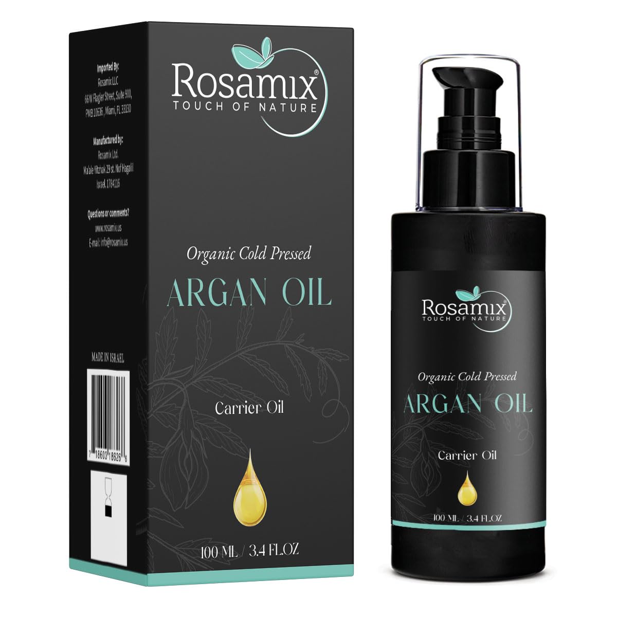 Rosamix Organic Moroccan Argan Oil -100% Pure Cold Pressed for Dry & Damaged Skin, Hair, Face, Body, Scalp & Nails