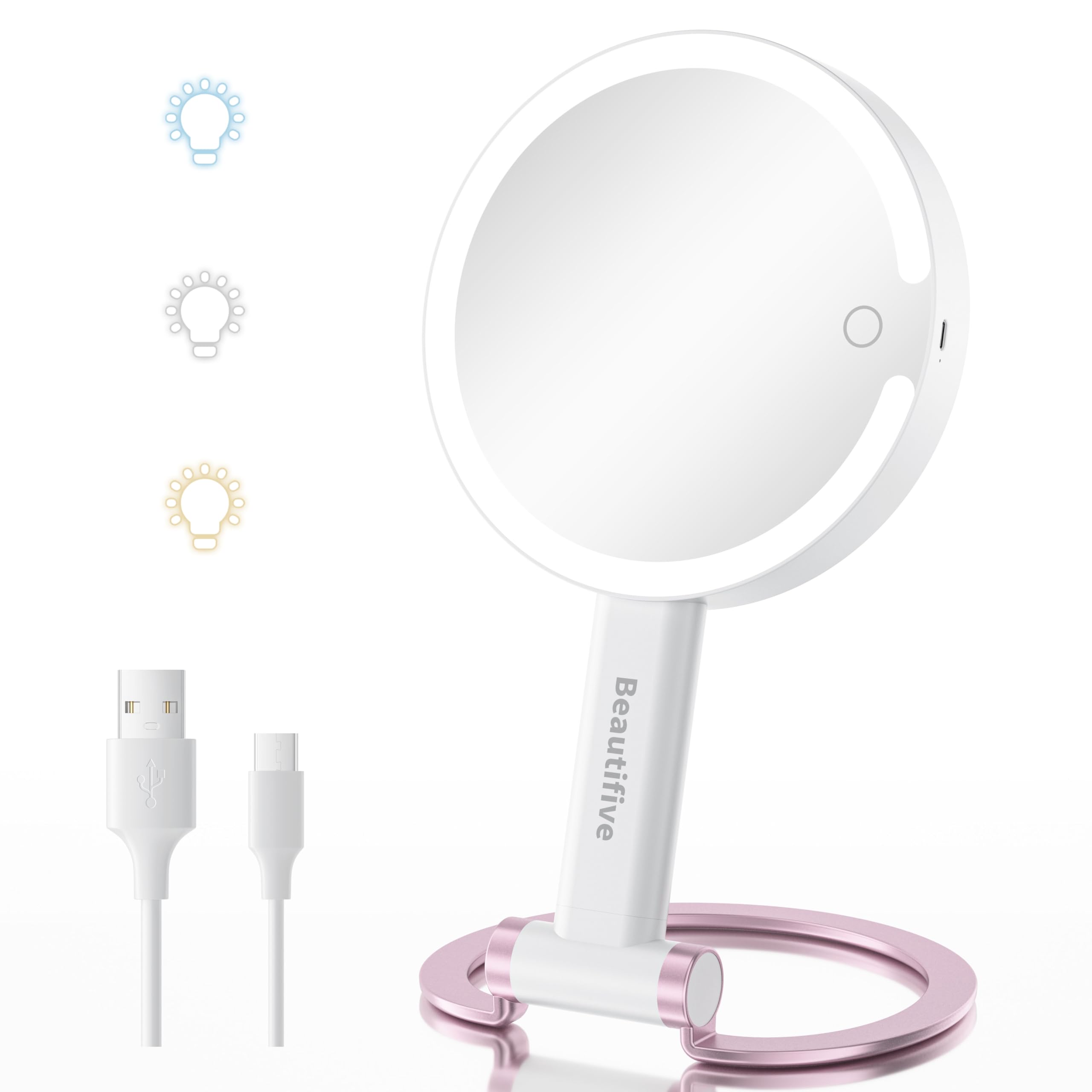 Beautifive 3 in 1 Magnifying Mirror with Light, Rechargeable Double-Sided 10X/1X Lighted Makeup Mirror with Magnification, Stepl