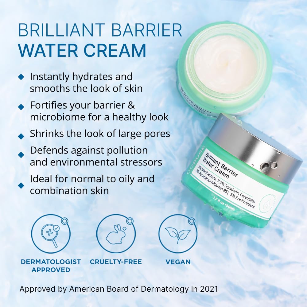 goPure Brilliant Barrier Water Cream - Hydrating Niacinamide & Ceramides, 1.7 Fl Oz - Skin Barrier Support & Moisturizing Sleeping Mask