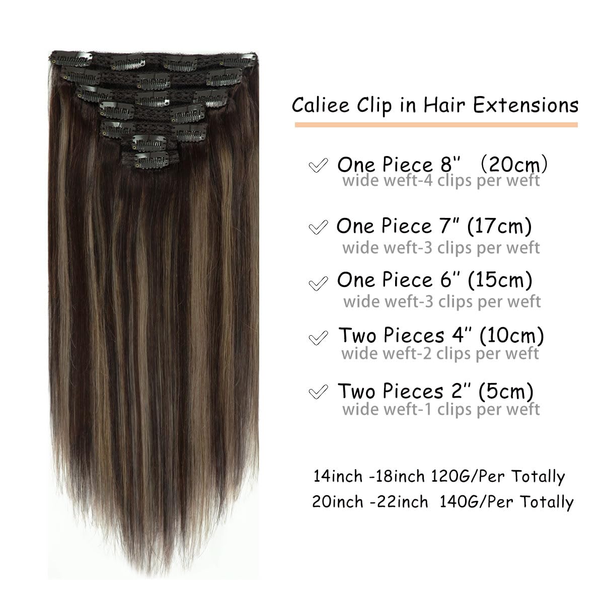 Caliee Balayage Dark Brown And Chestnut Brown With Dark Brown Roots 18Inch Clip In Hair Extensions Human Hair Silky Straight 120