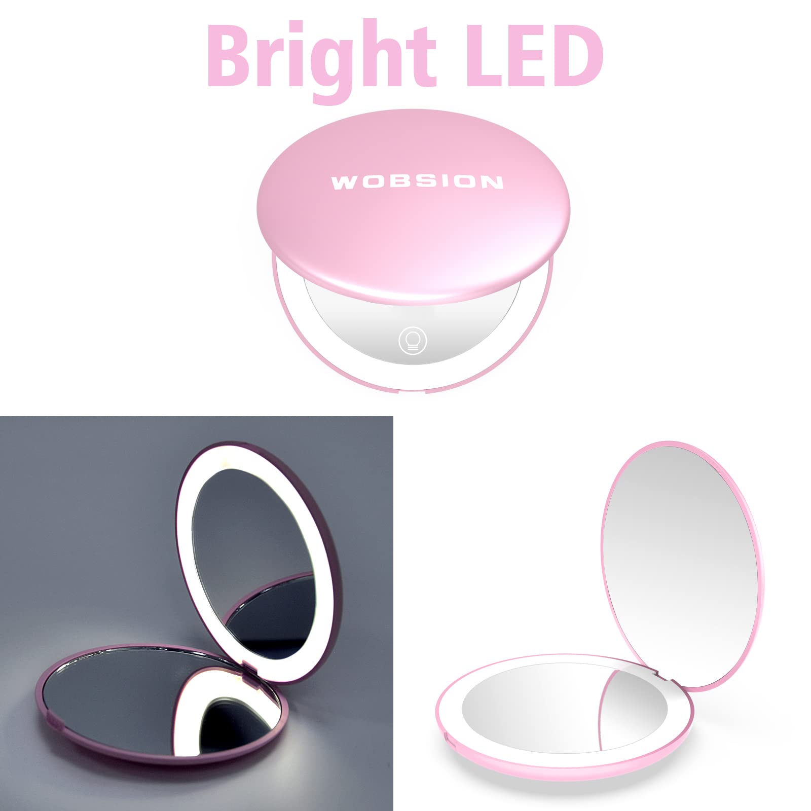 Wobsion Compact Magnifying Mirror,Rechargeable 1X/10X Magnification Travel Mirror With Light,Small Makeup Mirror,Pocket Mirror F