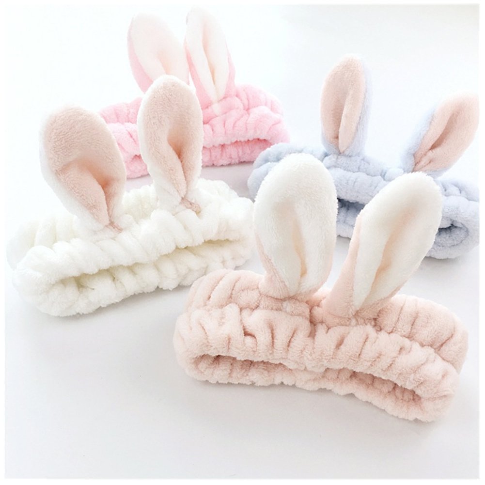 Lovef 5Pcs Bunny Ear Cosmetic Headband Fashion Cute Fluffy Elastic Makeup Headband Hairband For Shower, Face Washing, Facial Mas