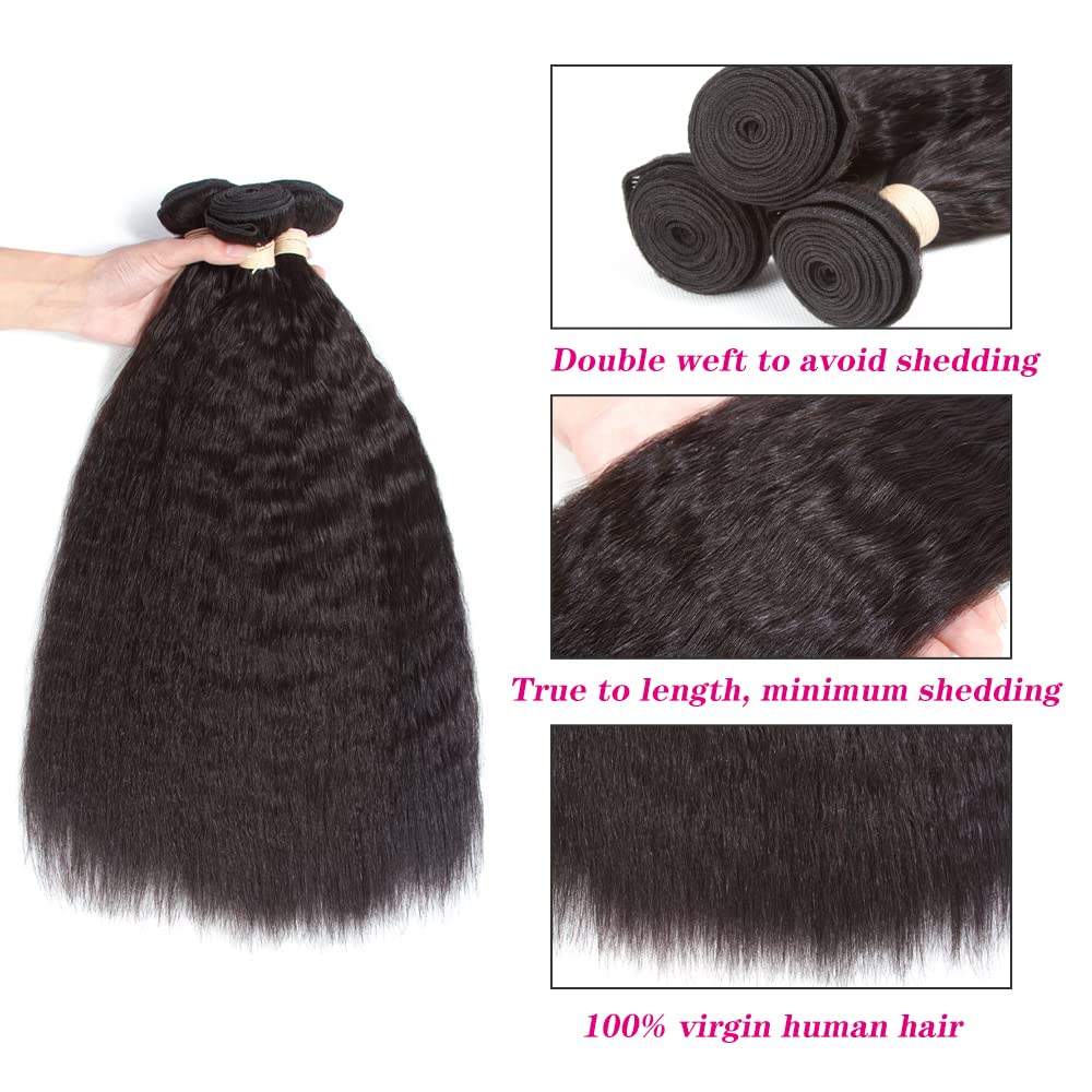 Kerriana 100% Unprocessed Brazilian Human Hair Bundles, Kinky Straight, 14 16 18 Inch