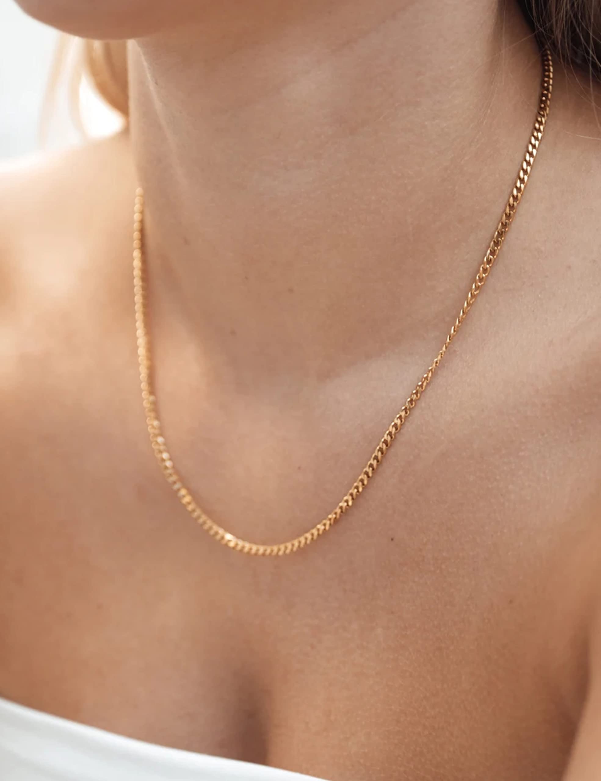 Waitsoul 925 Sterling Silver Cuban Chain Lobster Clasp 18k Gold Plated 3mm Cuban Link Curb Chain Necklace for Women Men 16-30 In