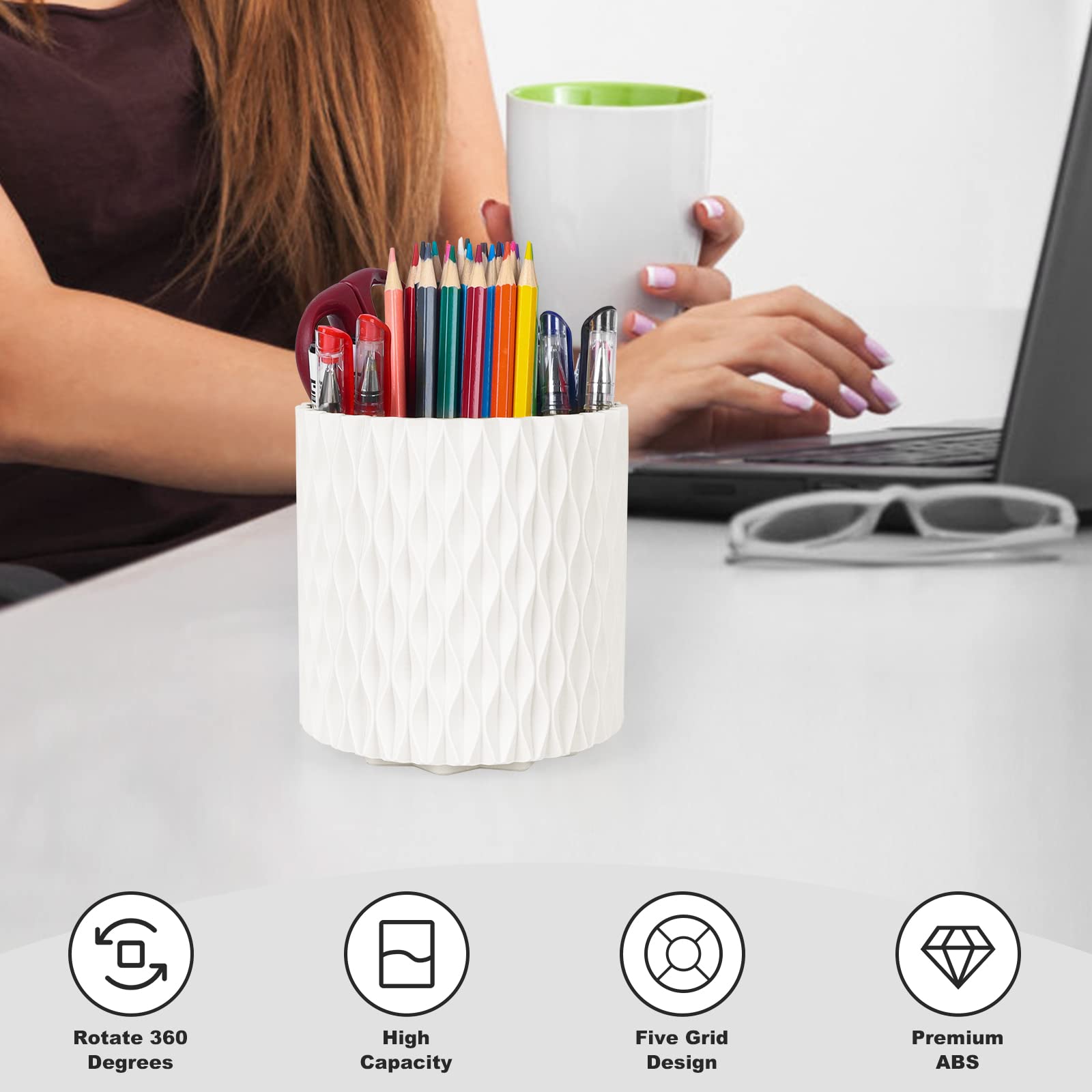 HSSPANFN Makeup Brush Holder Organizer -360 Rotating Multi-Functional Pen Holder for Desk,Multi-Purpose Desktop Stationary Organ