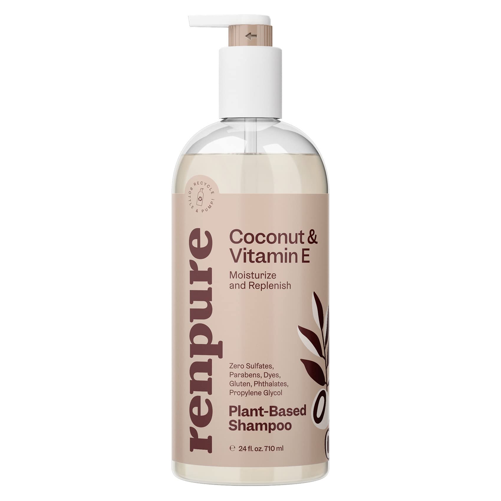 Renpure Plant Based Coconut And Vitamin E Moisturize And Replenish Shampoo - Ideal For Lifeless Hair - Leaves Hair Silky And Smo