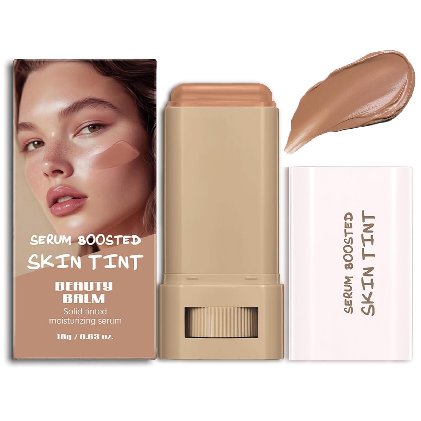 Beauty Balm Serum Boosted Skin Tint,Hydrating Tinted Moisturizer,Lightweight Solid Tinted Foundation Stick,Sheer to Medium Cover