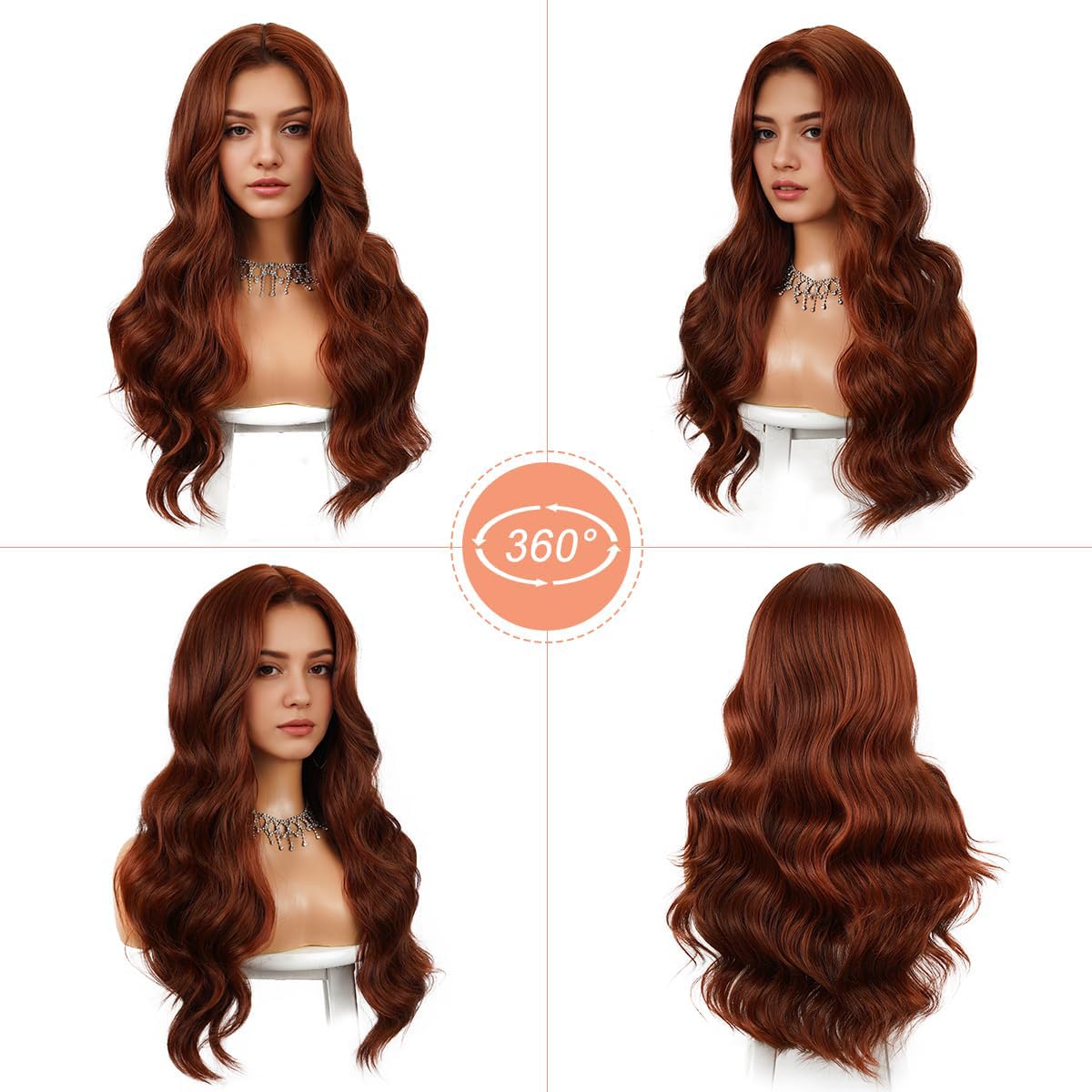 TOZIKA Red Wig Long Copper Red Auburn Wig for Black Women 26 Inch Wavy Wig Natural Looking Synthetic Middle Part Curly Wavy Wig