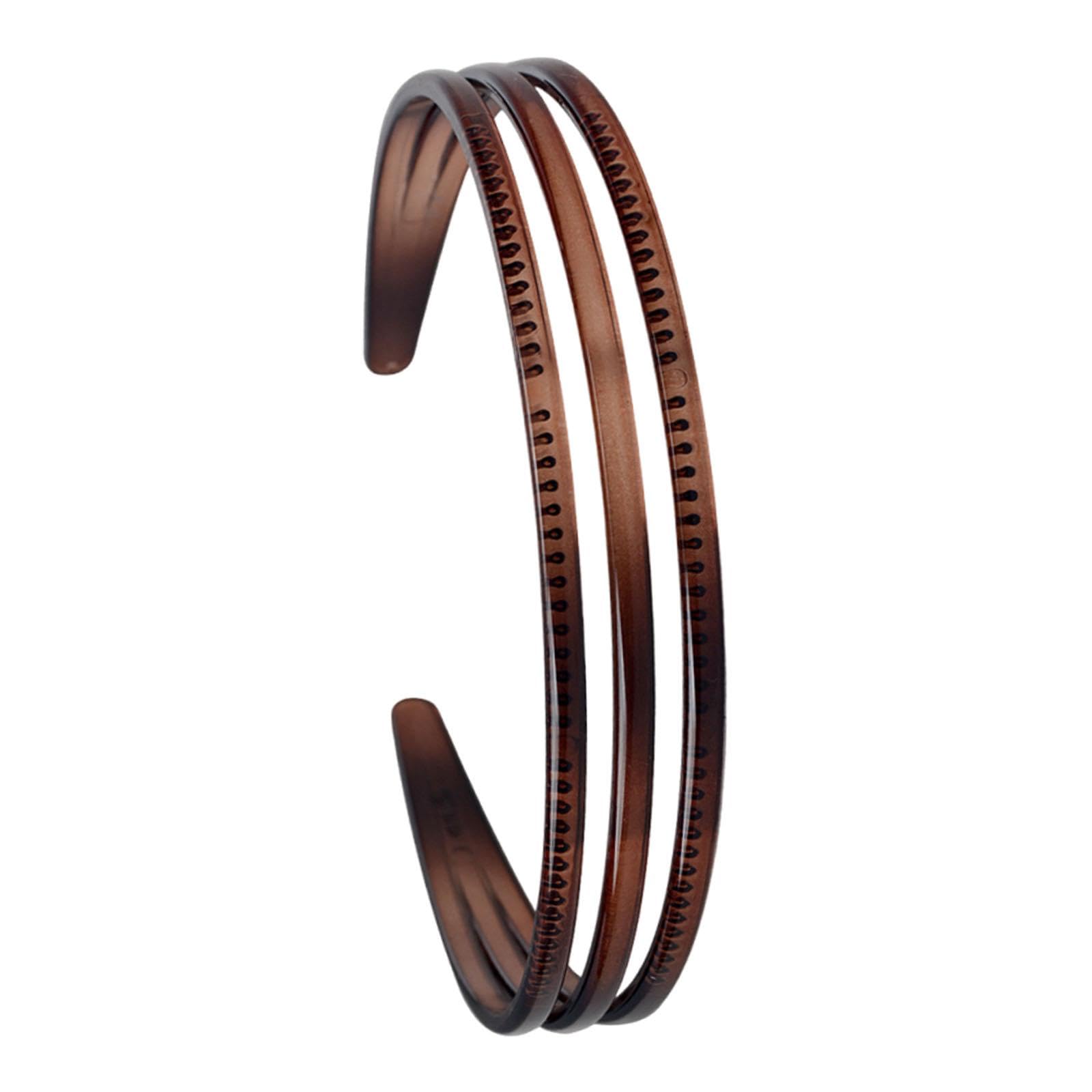 MYADDICTION Ladies Women Triple Row Headband for Make up Sports Accessories PC Material Brown