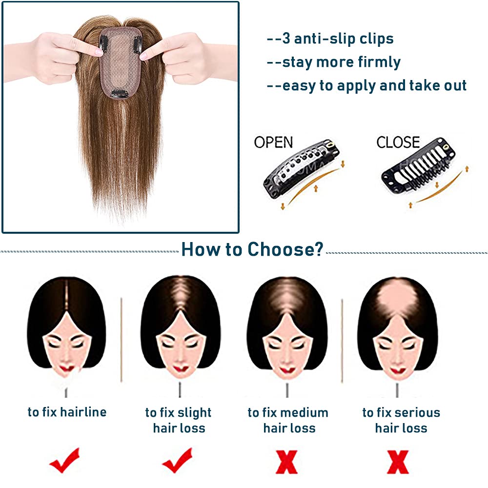 SEGO Topper Hair Piece 100% Remy Human Hair Toppers with Bangs for Women Hand-made Silk Base Clip in Topper Wiglets Hairpieces f