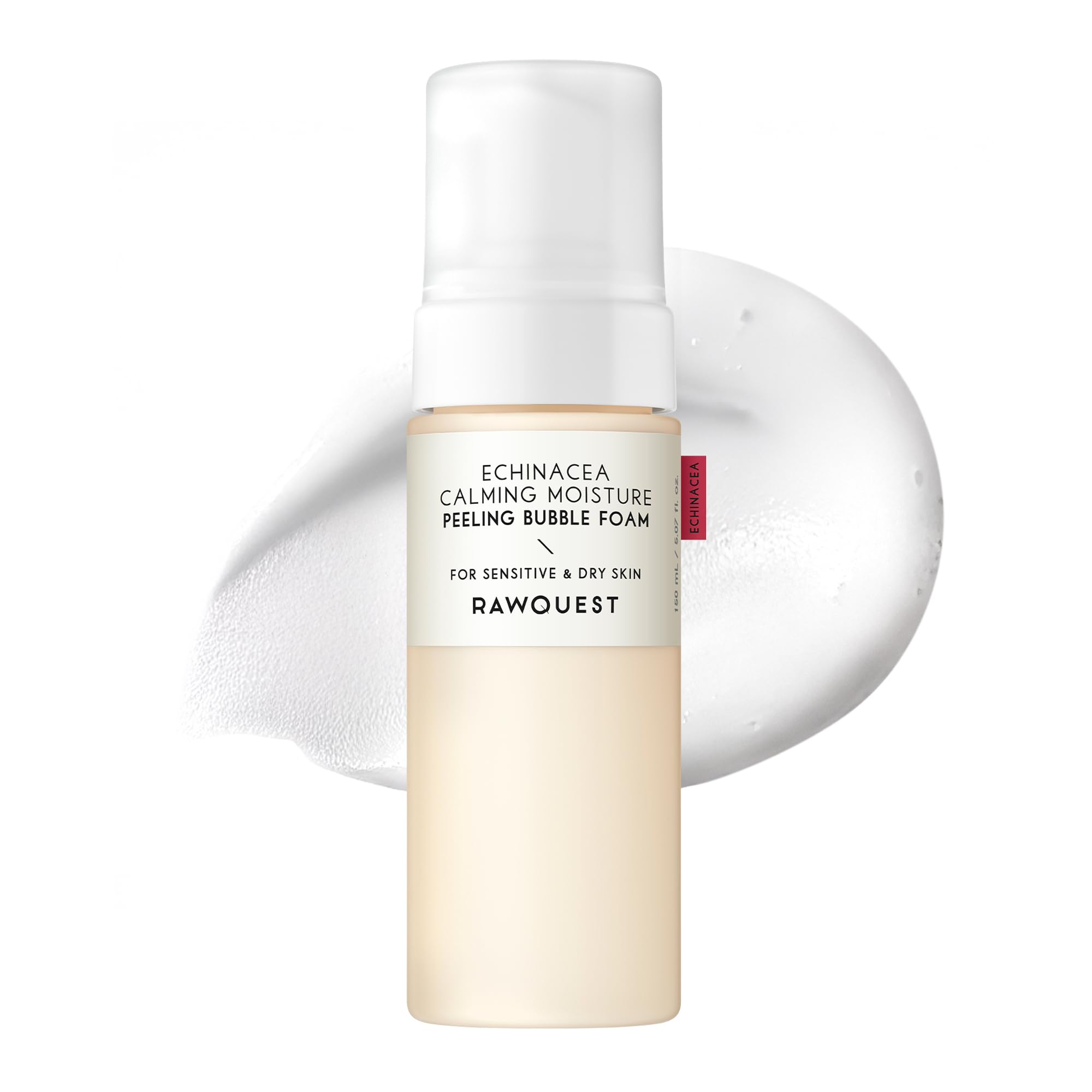 RAWQUEST Echinacea Calming Moisture Peeling Bubble Foam (5.07 Fl. Oz,150ml) | Foaming Facial Cleanser Non-Stripping, Non-Sticky,