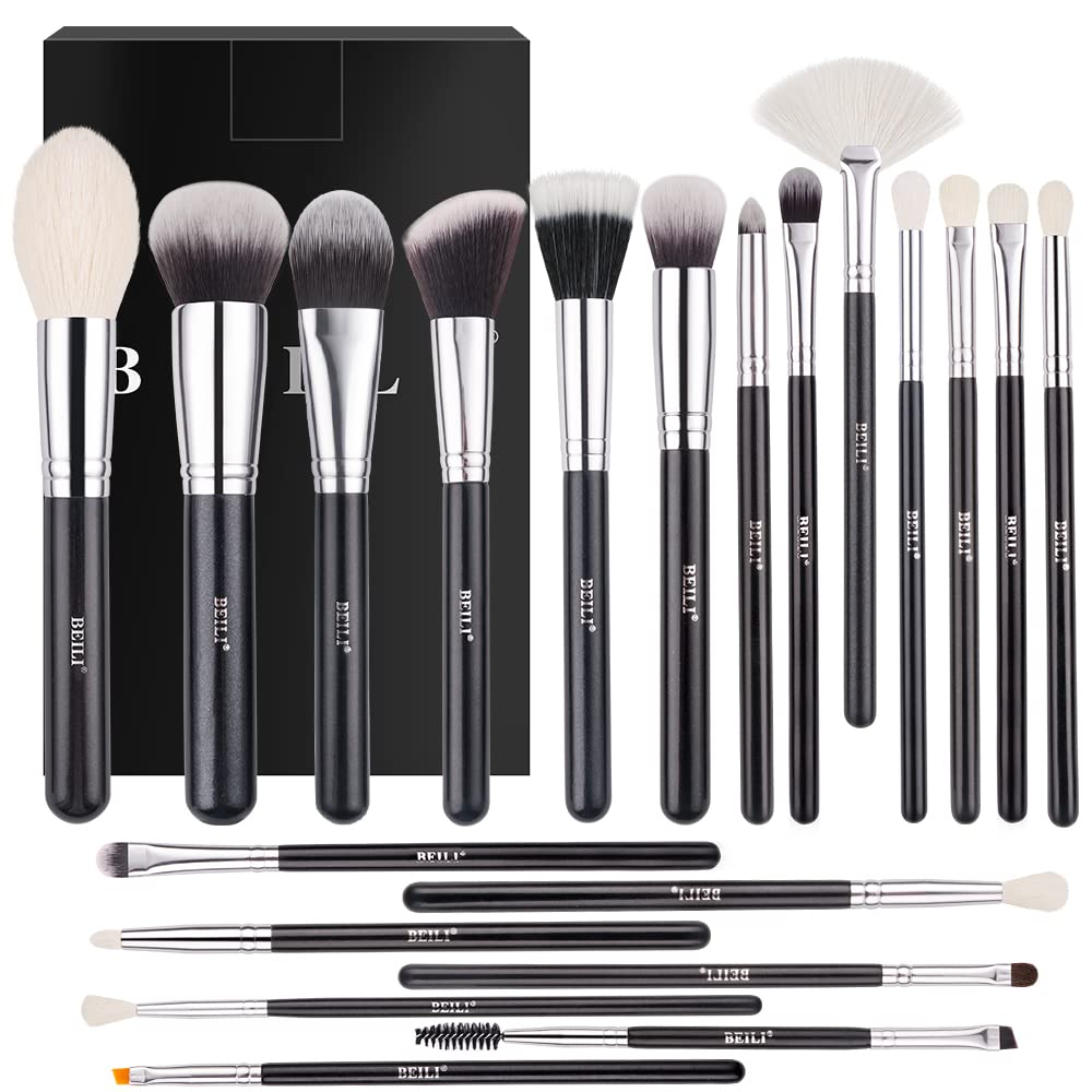 Beili Makeup Brushes 20Pcs Makeup Brush Set Natural Goat Hair Premium Synthetic Kabuki Foundation Face Powder Fan Contour Concea