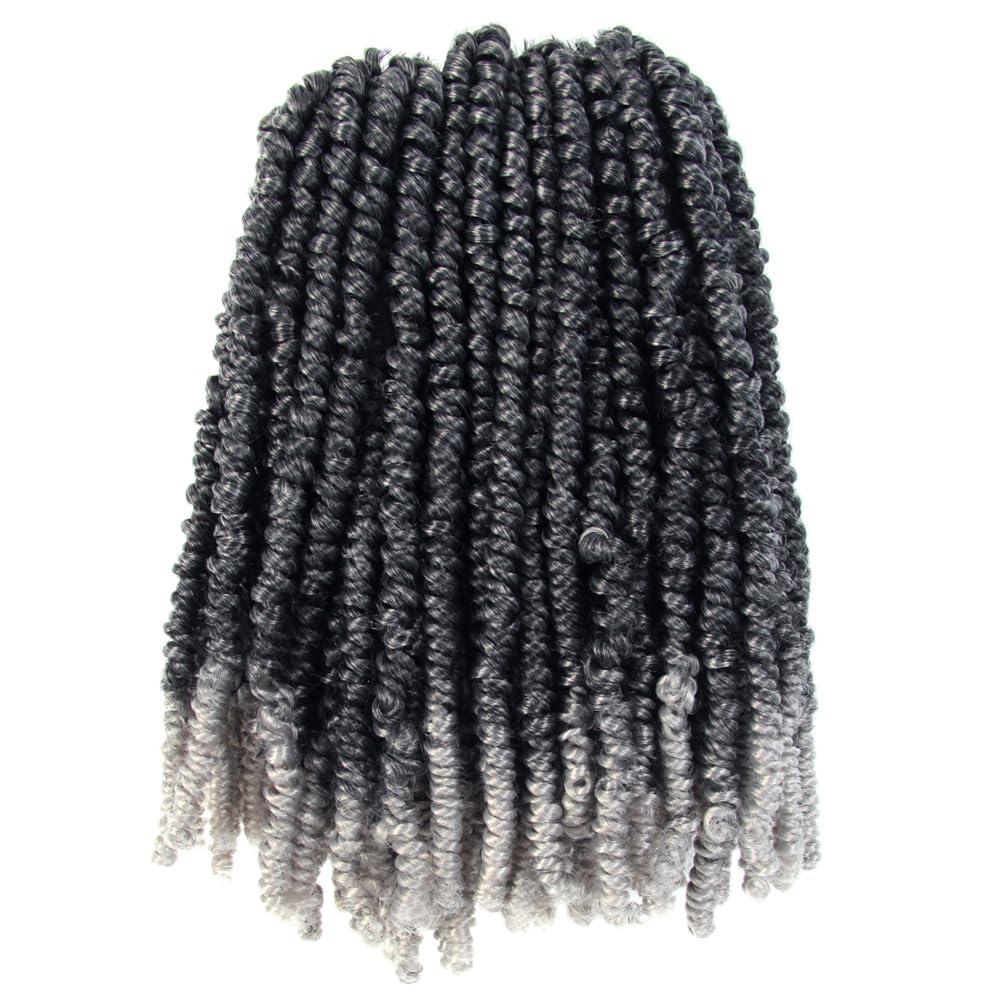 Niseyo Pre twisted Bob Spring Twist Hair 14 Inch 7 Packs Short Pre-looped Crochet Braid for Kids (TGrey/Ombre Gray)