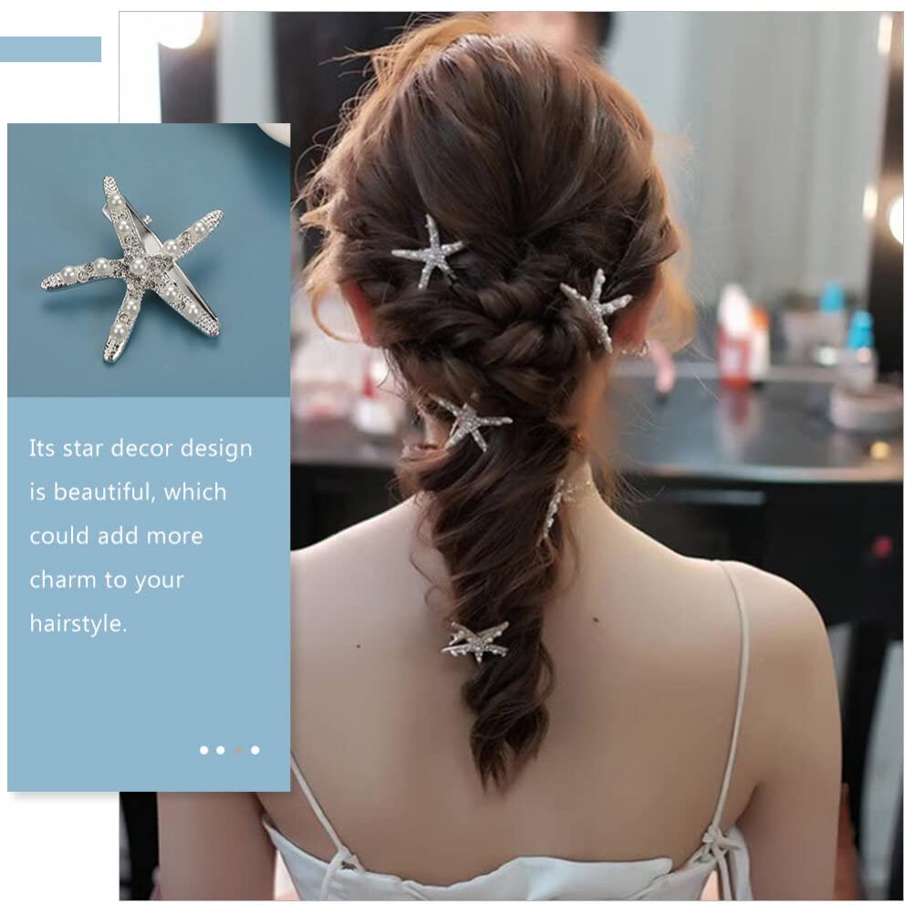 minkissy Metal Starfish Hairpins Rhinestone Starfish Hair Clip for Women 3 Pack Hair Handmade Hair Barrettes Sea Star Beach Merm