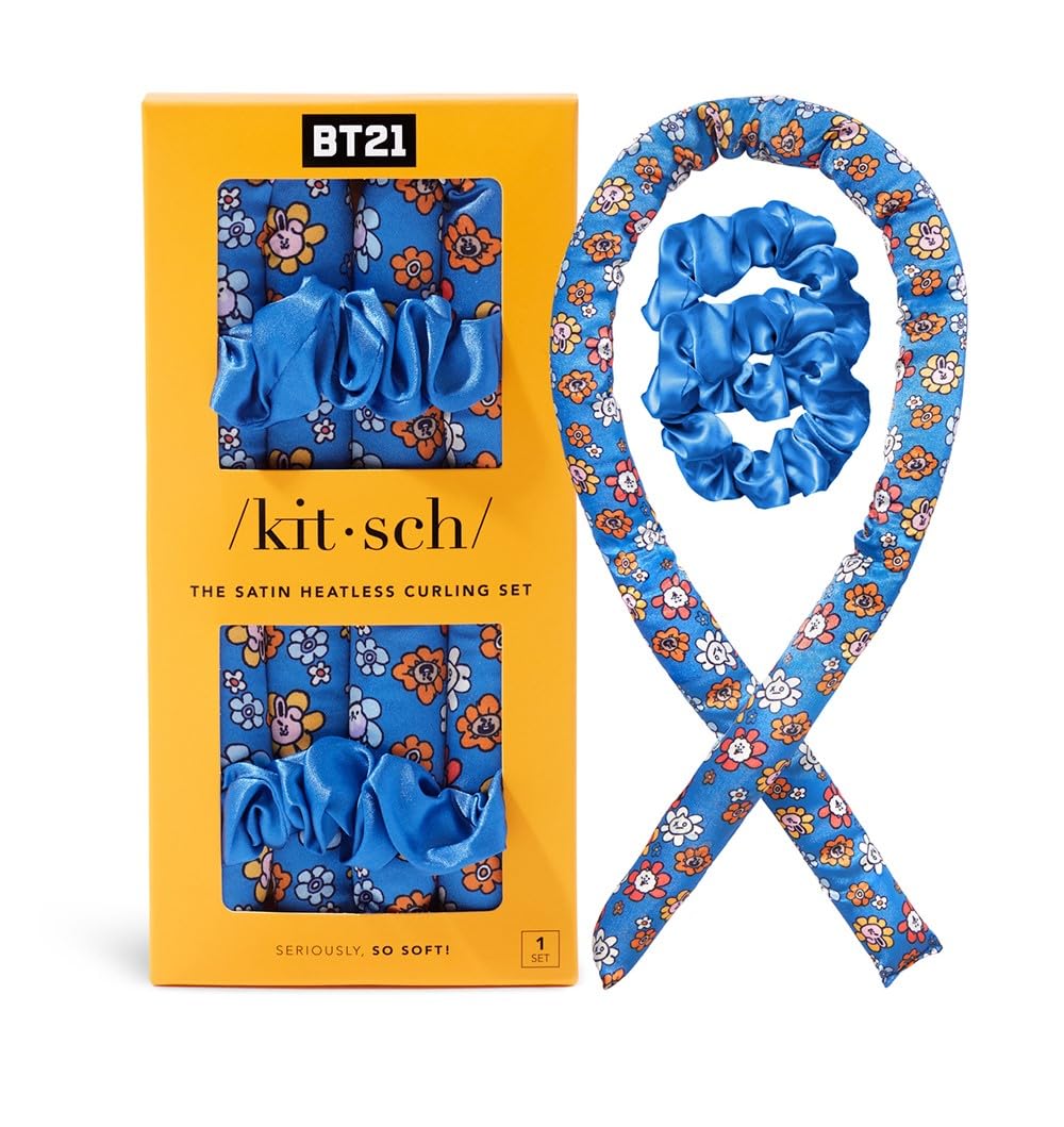 BT21 x Kitsch Satin Heatless Hair Curler Set - Heatless Curls Overnight, Hair Rollers for Soft Curls & Frizz-Free Styling, No He