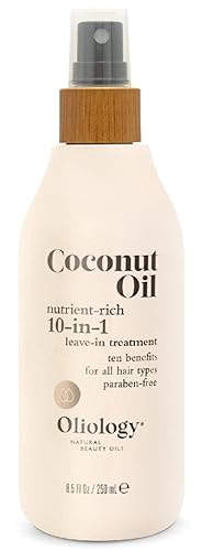 Oliology Coconut Oil 10-in-1 Multipurpose Spray - Leave in Treatment for All Hair Types  Detangles, Controls Frizz, Hydrates & M