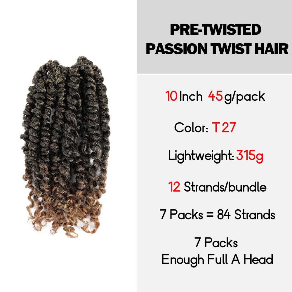 Wudas Short Passion Twist Hair 10 Inch Pre-Twisted Passion Twists Crochet Hair Ombre Honey Blonde Pre-Looped Synthetic Crochet B