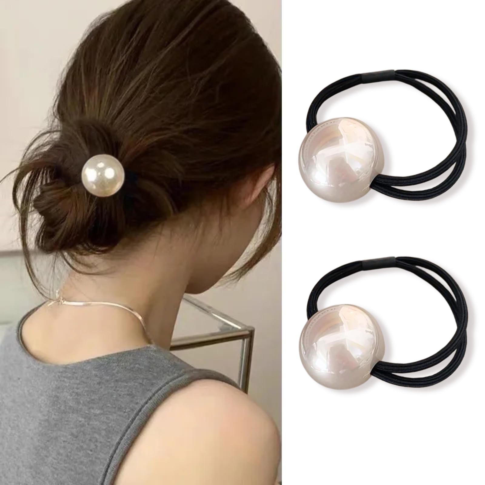 French Pearl Scrunchies - Elegant Elastic Hair Ties and Accessories for Women's Thick Hair, High Ponytails and Girls