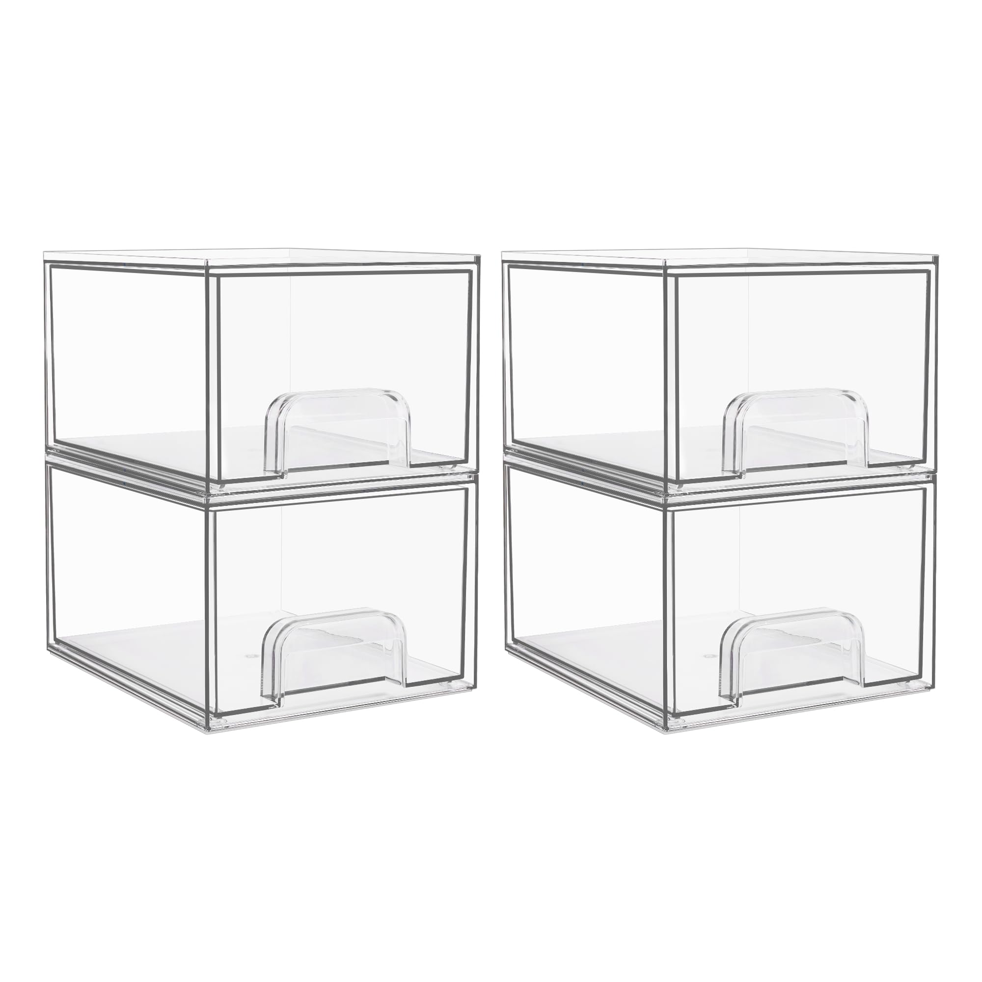 Vtopmart 4 Pack Clear Stackable Storage Drawers, 4.4'' Tall Acrylic Bathroom Makeup Organizer,Plastic Storage Bins For Vanity, U