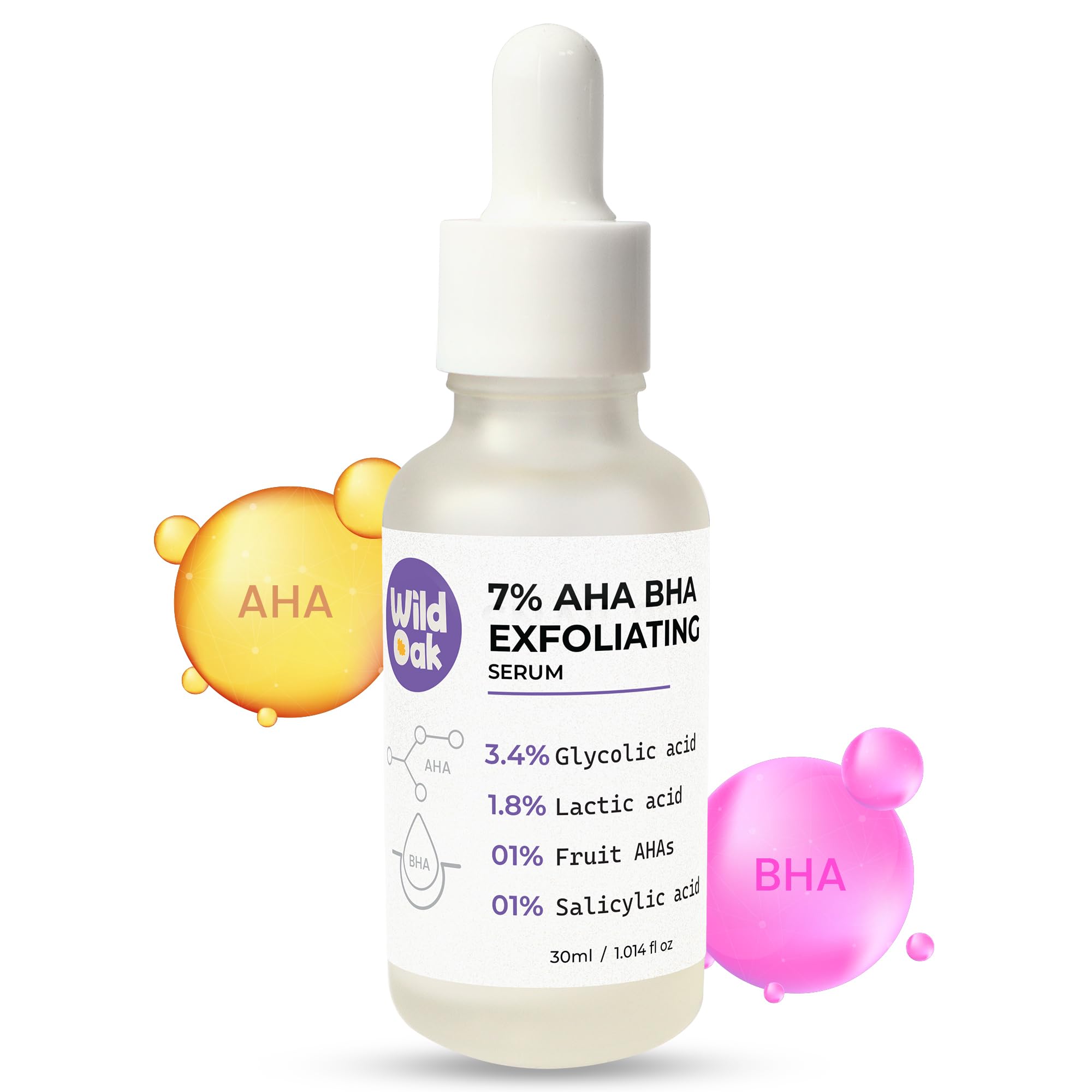 WildOak 7% AHA BHA Peeling Face Serum | 1% Fruit AHA | Skin Exfoliation, Pore Cleansing & Anti-Aging | Great for beginners | 1.0