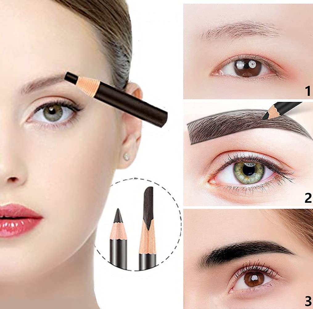 Go Ho 12 Pcs Black Eyebrow Eyeliner Pencils Makeup Pen,Sweatproof Eye Brow Pencil Black,Long-Lasting Nice Color Eye Brow Gel Pen