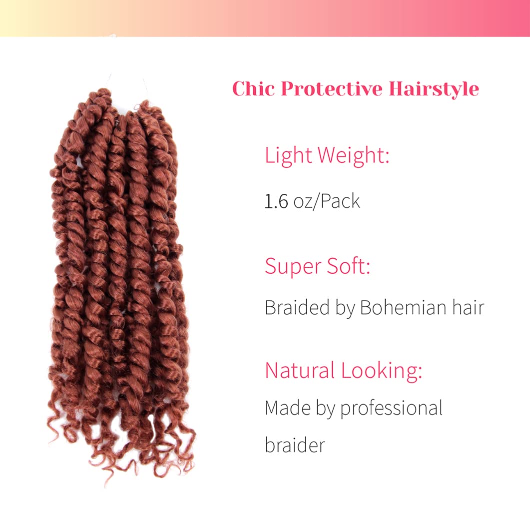 The Bohobabe Pre-Twisted Passion Twist Crochet Hair 14 Inch Short Pre-Looped Crochet Passion Twist Braiding Hair 8 Packs (350#)