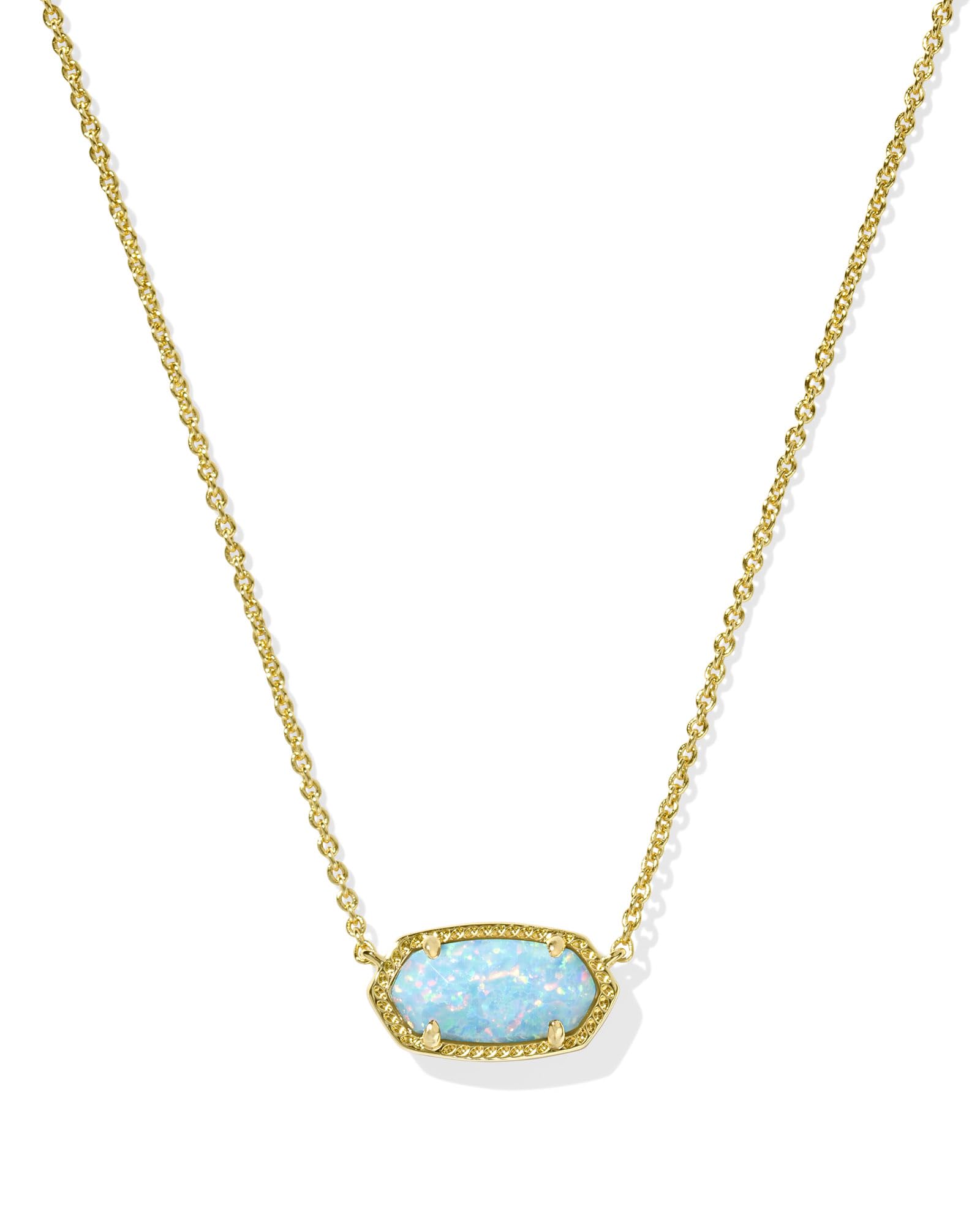 Kendra Scott Elisa Pendant Necklace for Women, Fashion Jewelry, Gold-Plated Brass, Light Teal Kyocera Opal