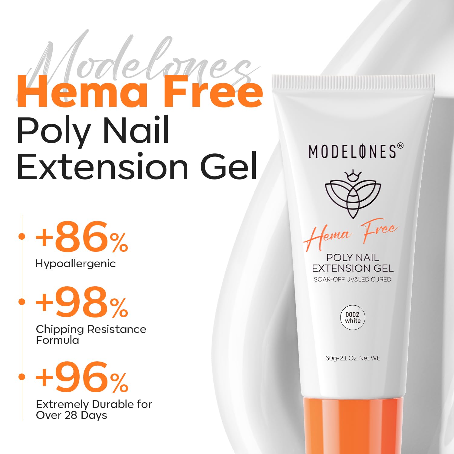 modelones Poly Nail Gel - Hema-Free Milky White 60 ML - Thickening Builder Gel for DIY Nail Art