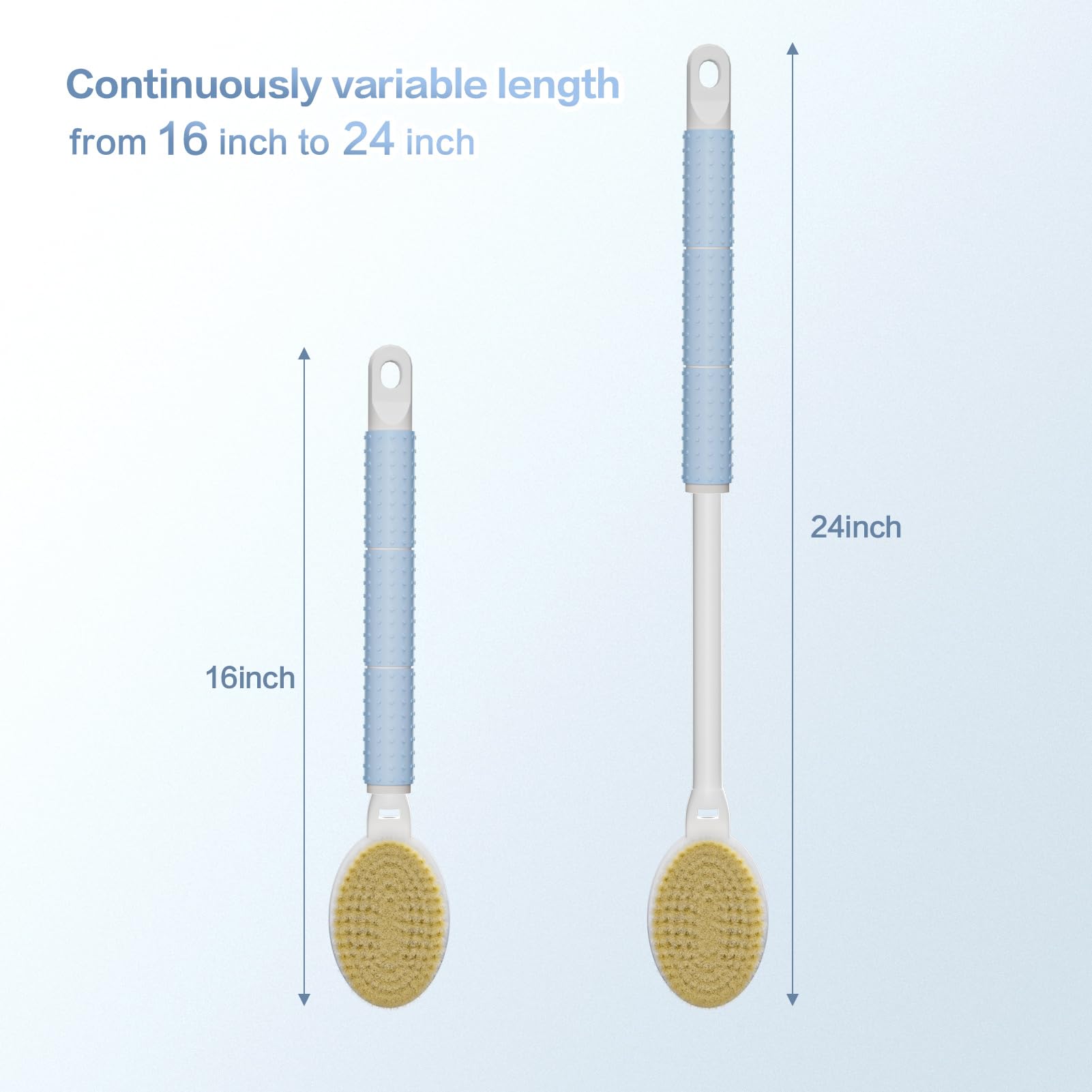 Shower Brush With Soft And Stiff Bristles,16''-24'' Long Adjustable Telescopic Massage Handle,Dual-Sided Back Scrubber Bath Brus