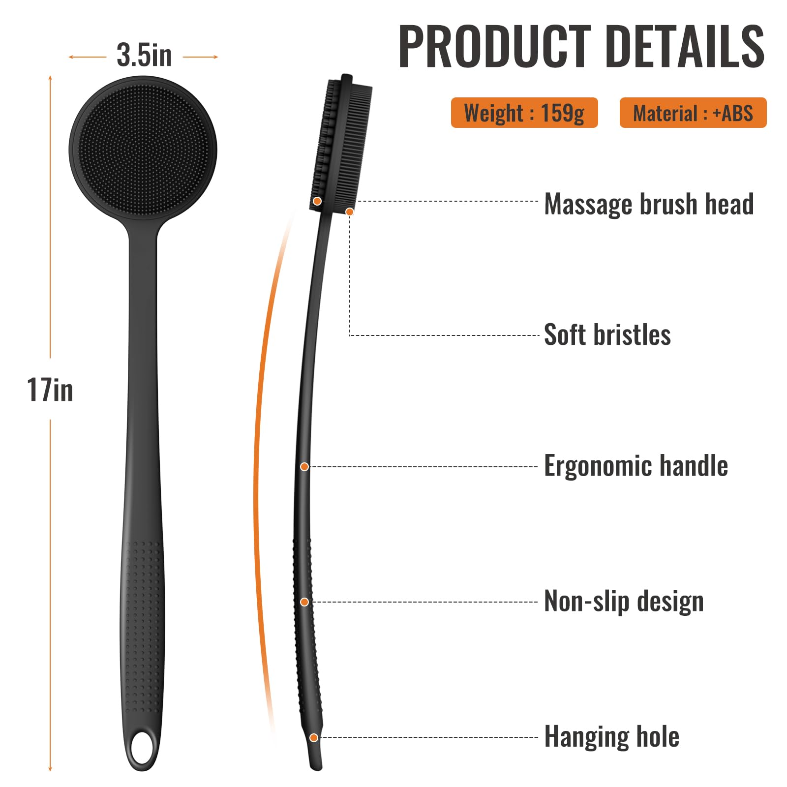 Vwmyq Silicone Back Scrubber For Shower, 17In Lengthen Long Handle Body Brush, Double Sided Shower Brush For Shower Exfoliating