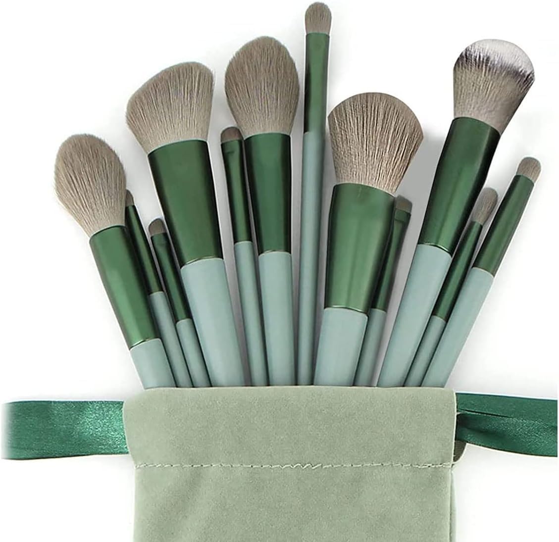 13Pcs Makeup Brushes Set Foundation Powder Concealers Eye Shadows Makeup Brush,With Bag (Green)