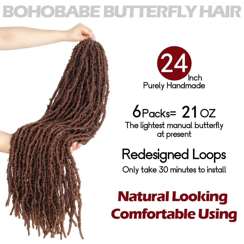 24 Inch Light Weight Butterfly Locs Crochet Hair 6 Packs Long Distressed Butterfly Faux Locs Crochet Hair, 30#